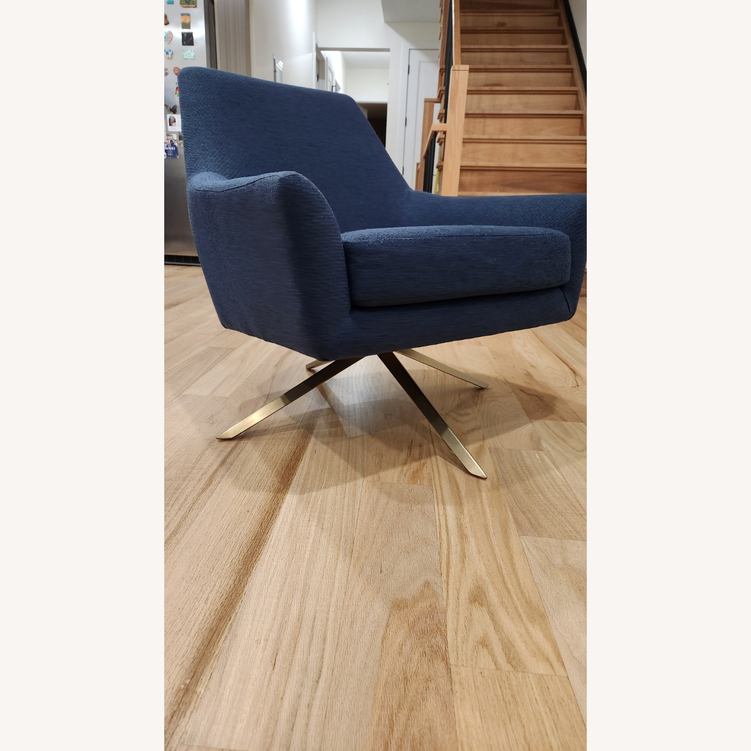 Article Spin Swivel Blue Fabric Accent Chair - image-3