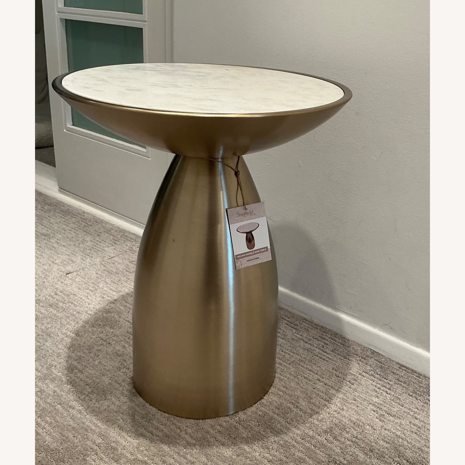 White Marble and Brushed Gold Brass Side Table - image-4