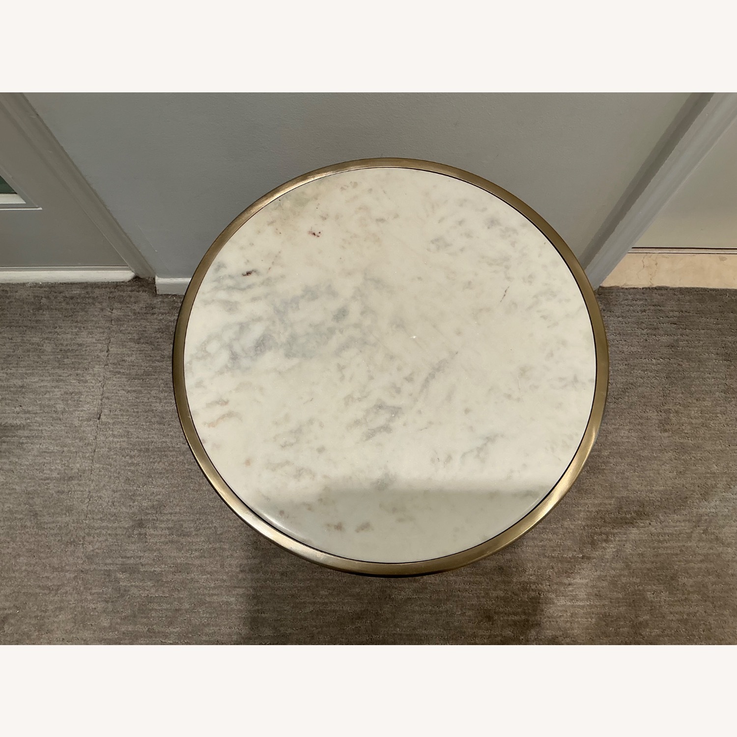 White Marble and Brushed Gold Brass Side Table - image-3