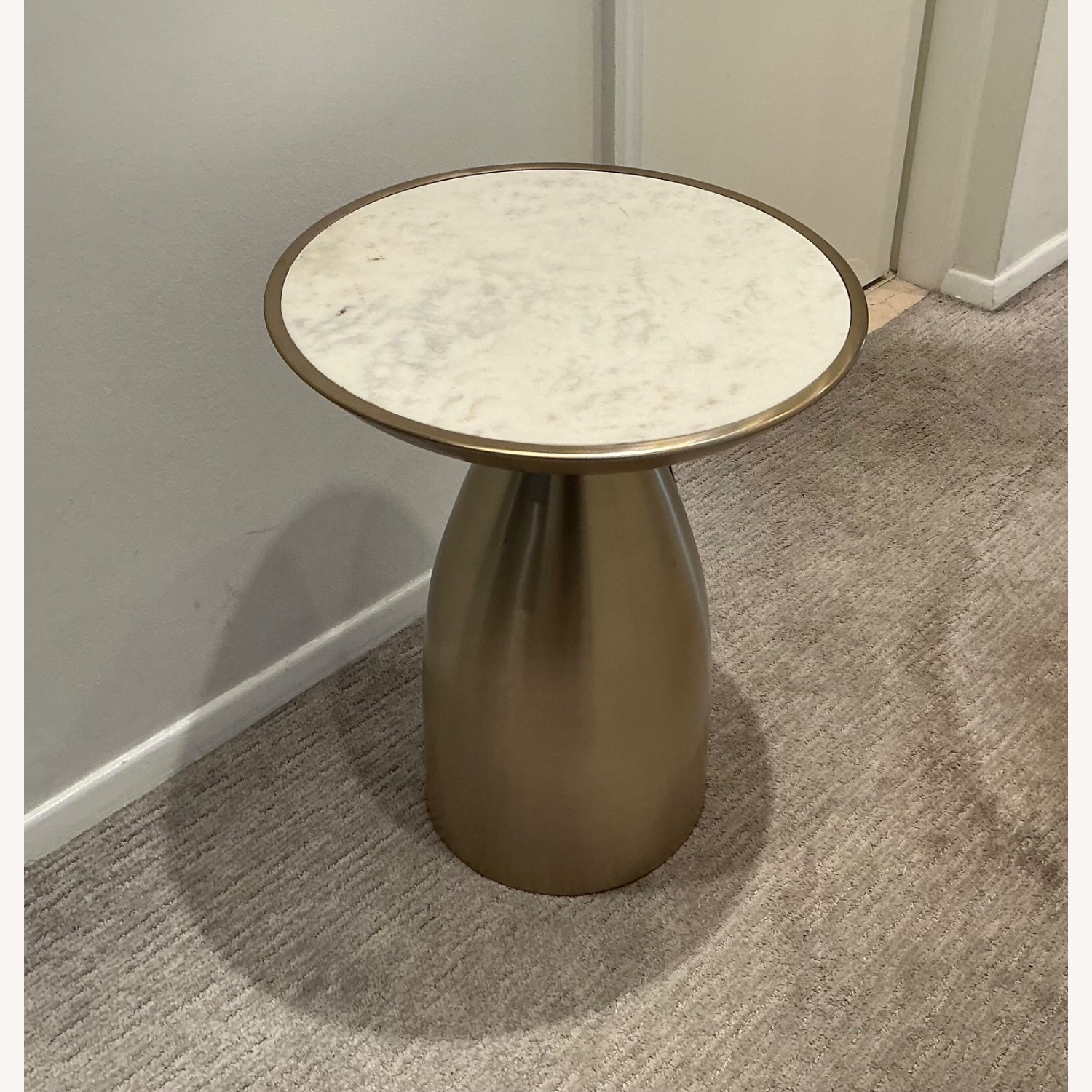 White Marble and Brushed Gold Brass Side Table - image-1