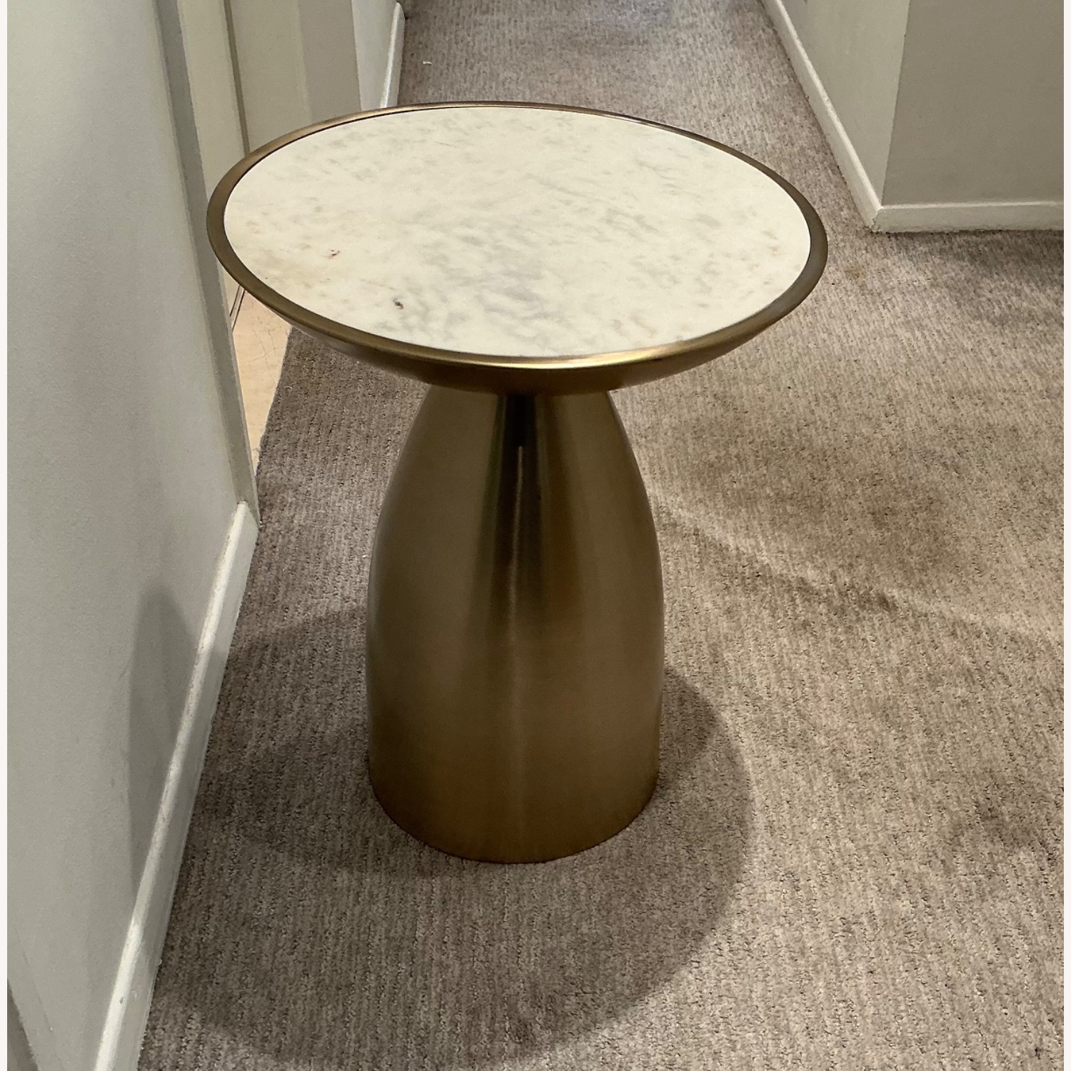 White Marble and Brushed Gold Brass Side Table - image-2