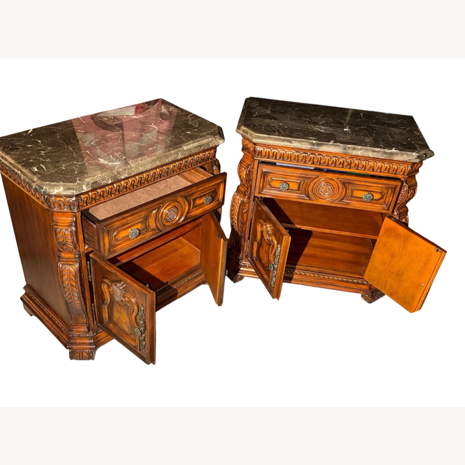 Pair of High-Style Baroque/Old World Marble-Top - image-2