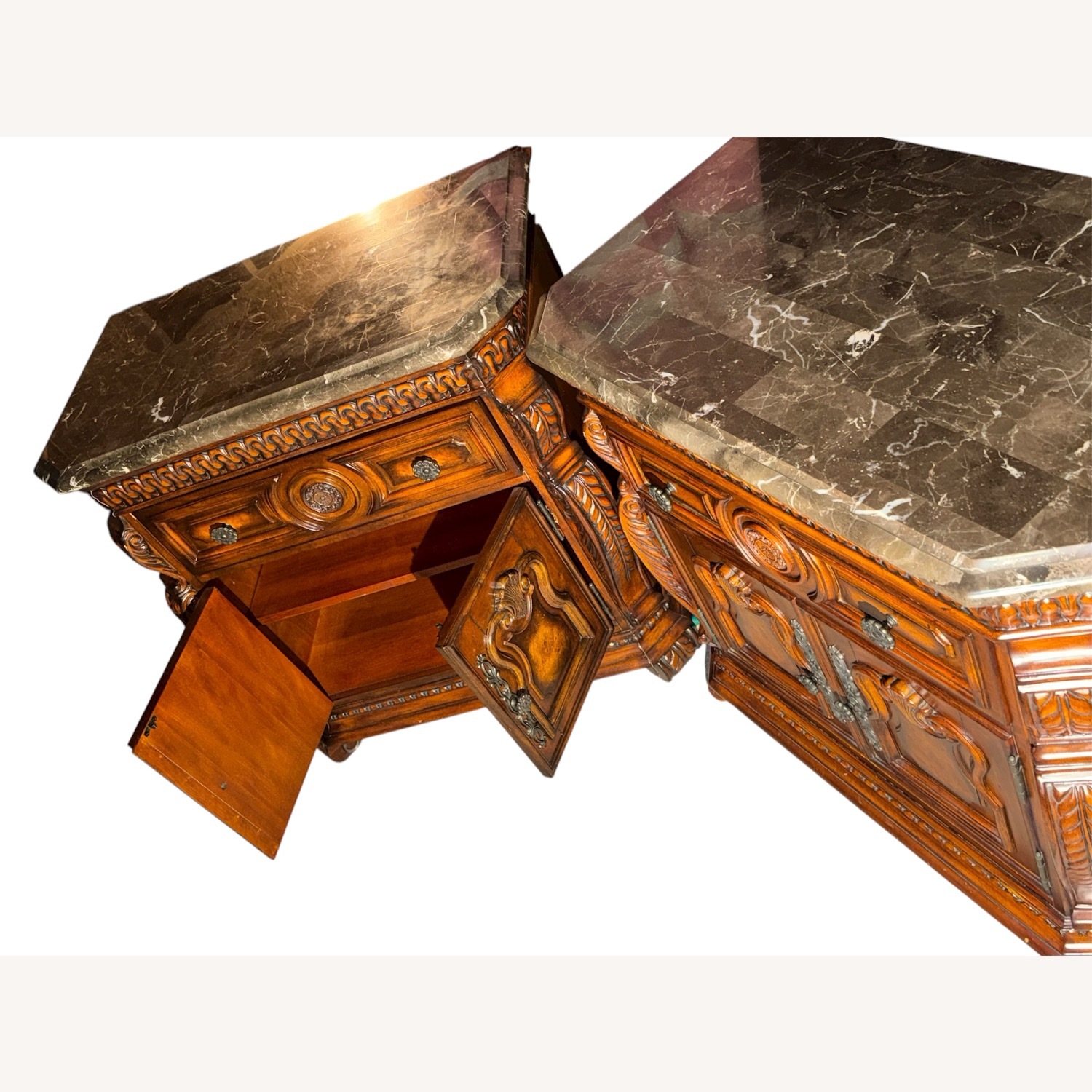 Pair of High-Style Baroque/Old World Marble-Top - image-6