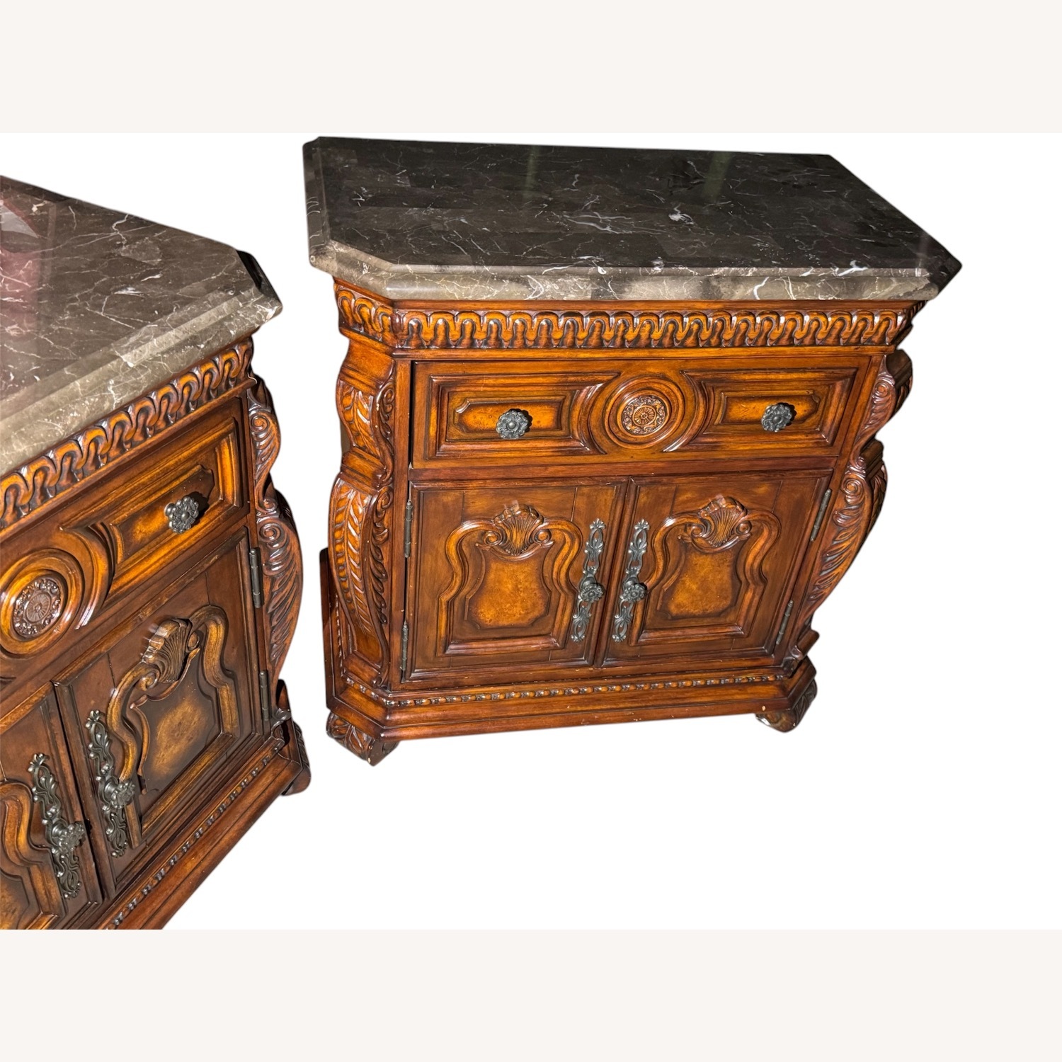 Pair of High-Style Baroque/Old World Marble-Top - image-3