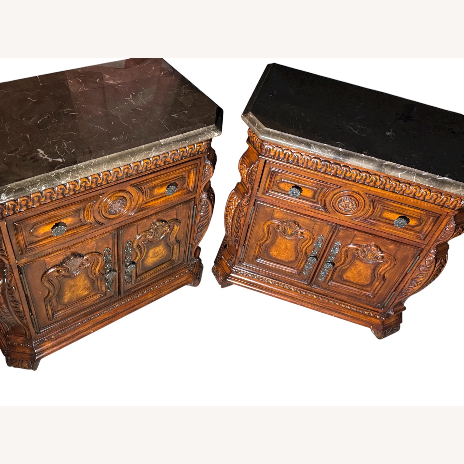 Pair of High-Style Baroque/Old World Marble-Top - image-7