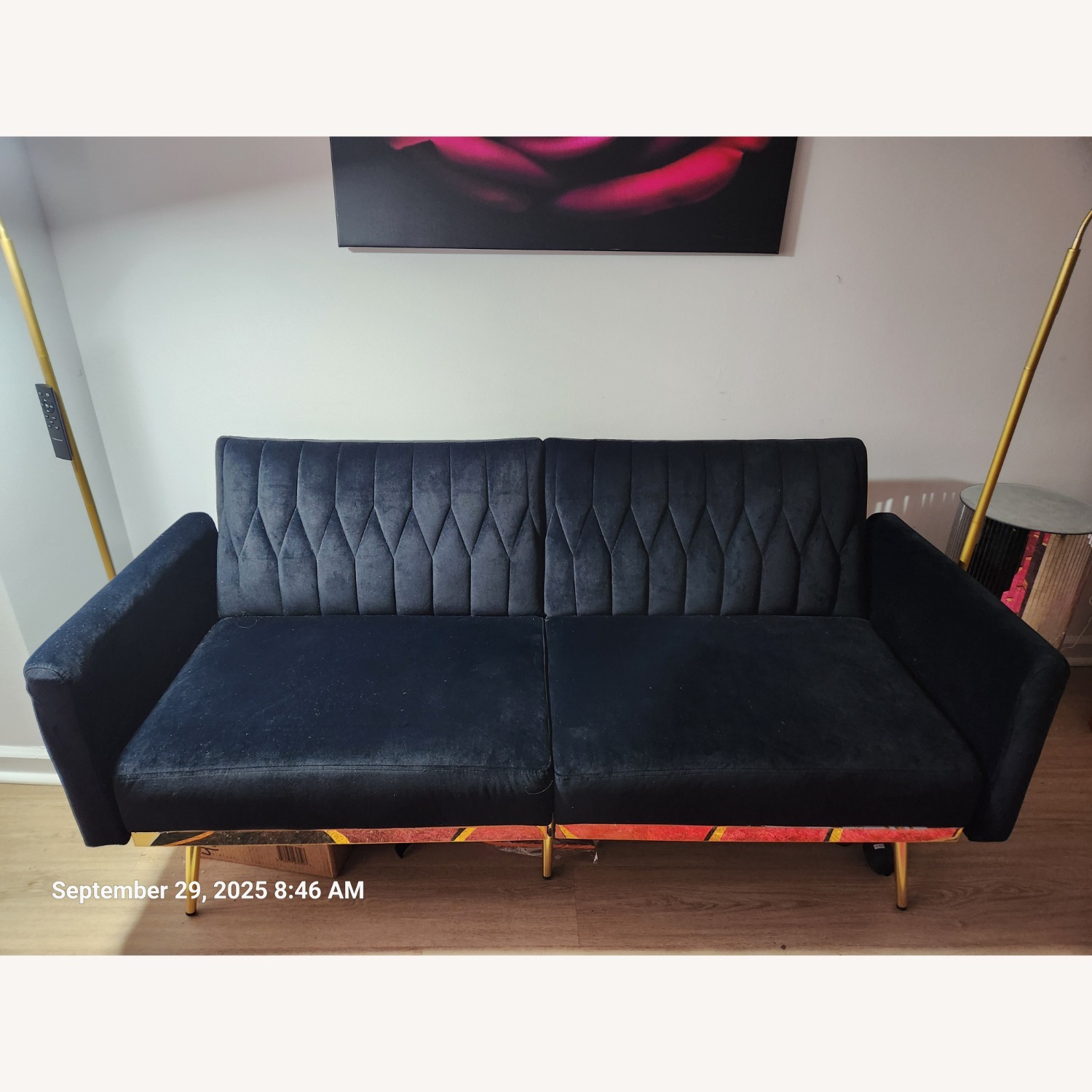 Plush Black Velvet Sleeper Sofa - image-4
