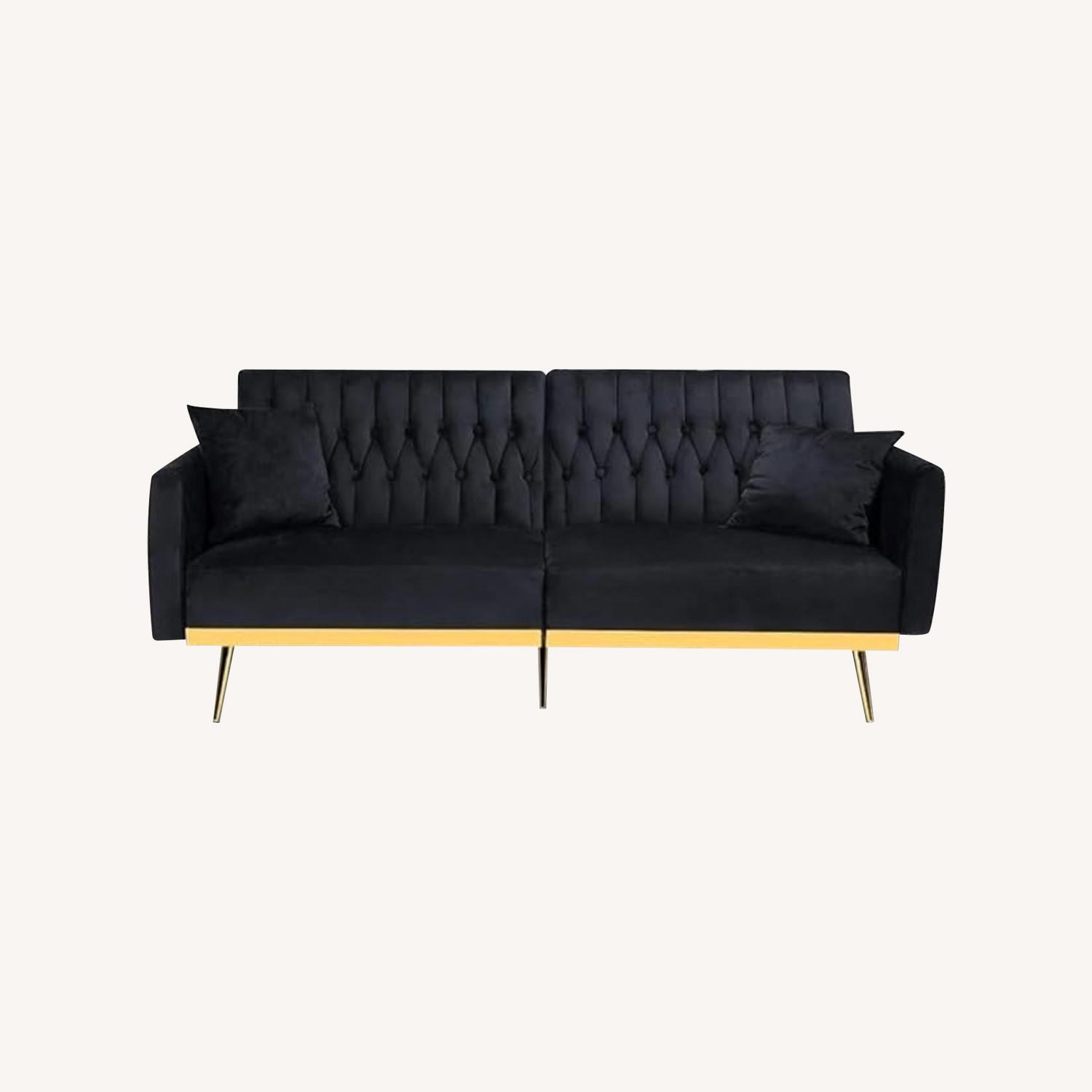 Plush Black Velvet Sleeper Sofa - image-5