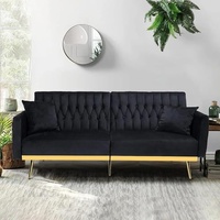 Plush Black Velvet Sleeper Sofa
