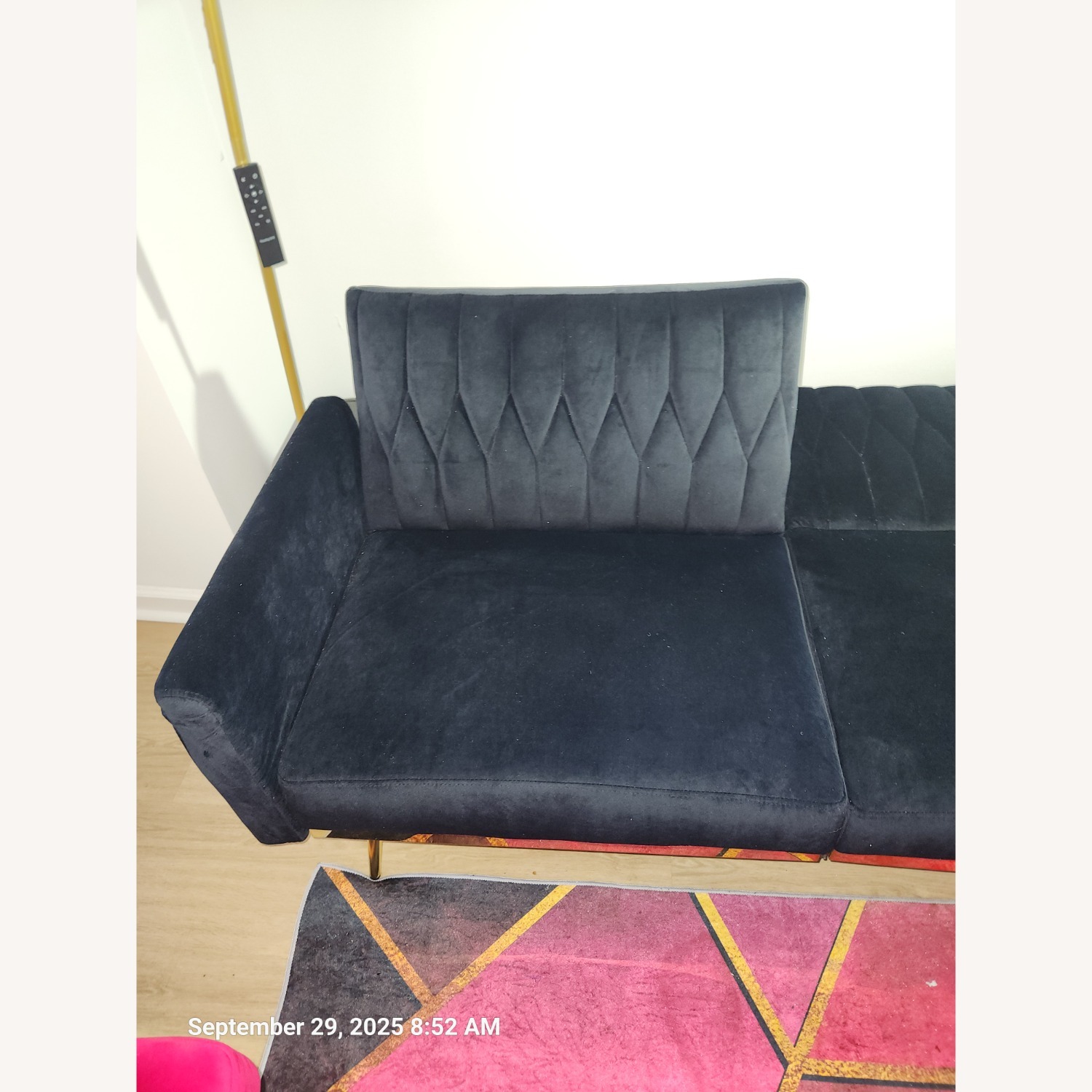 Plush Black Velvet Sleeper Sofa - image-3