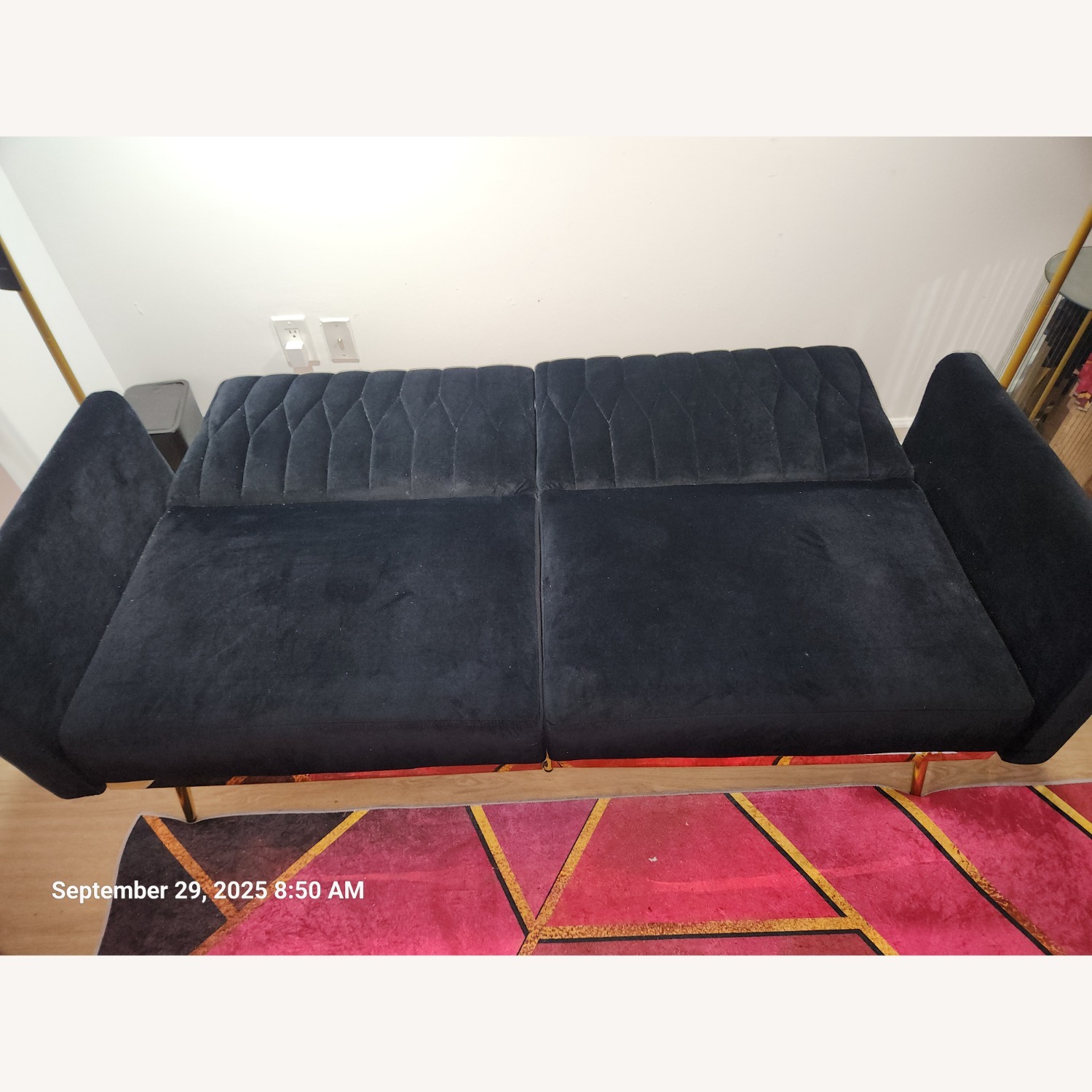 Plush Black Velvet Sleeper Sofa - image-2