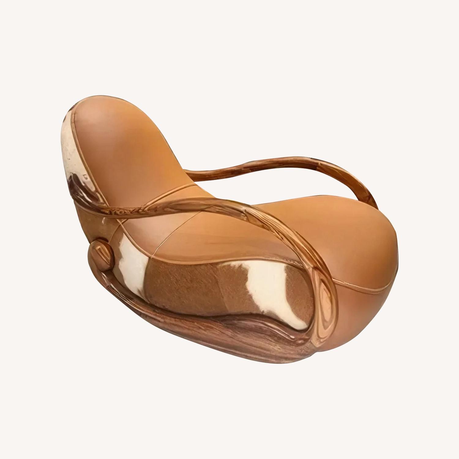 Elegant Ebony Genuine Leather Rocking Chair - image-0