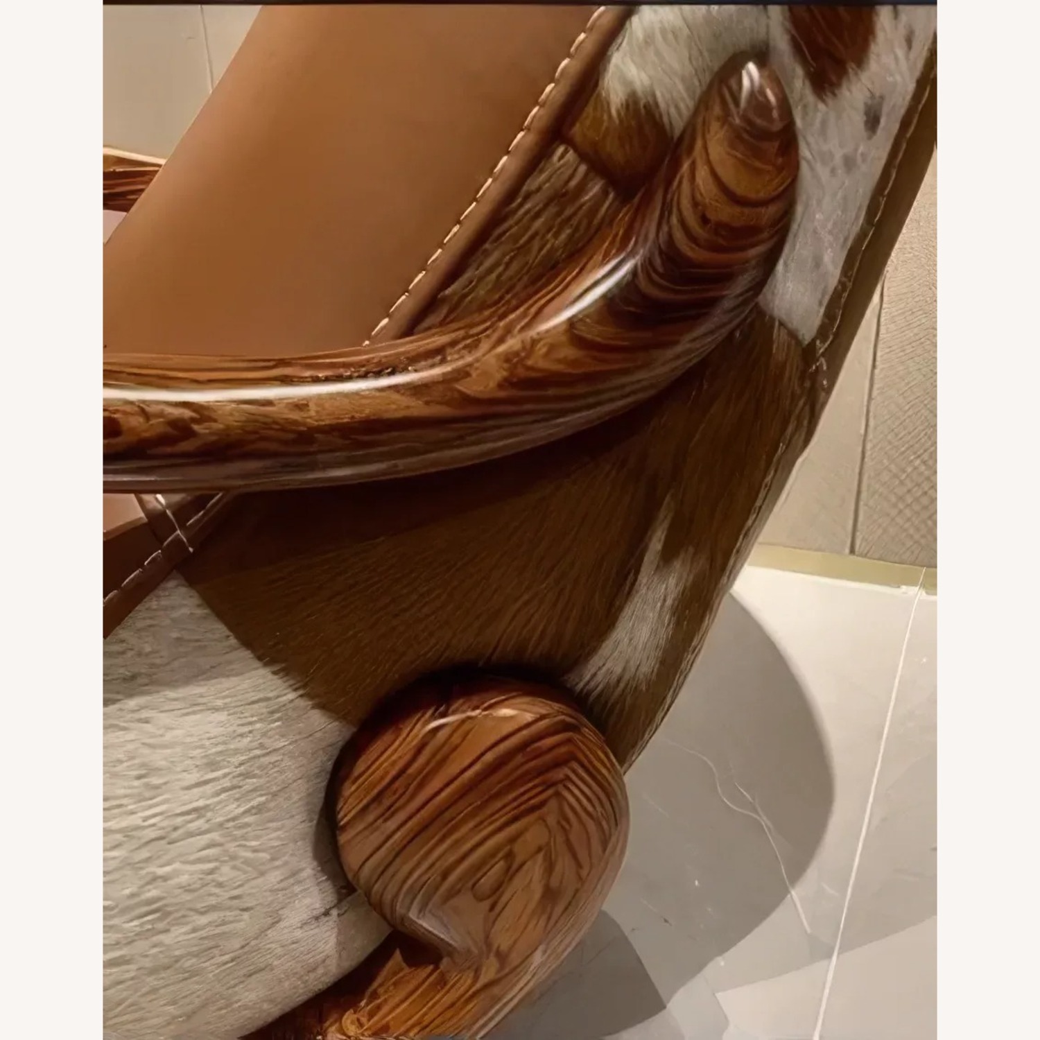 Elegant Ebony Genuine Leather Rocking Chair - image-3