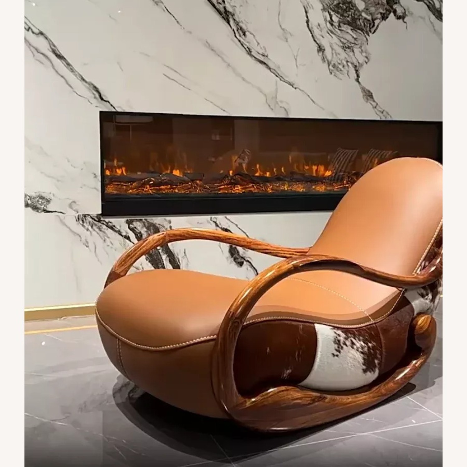 Elegant Ebony Genuine Leather Rocking Chair - image-2