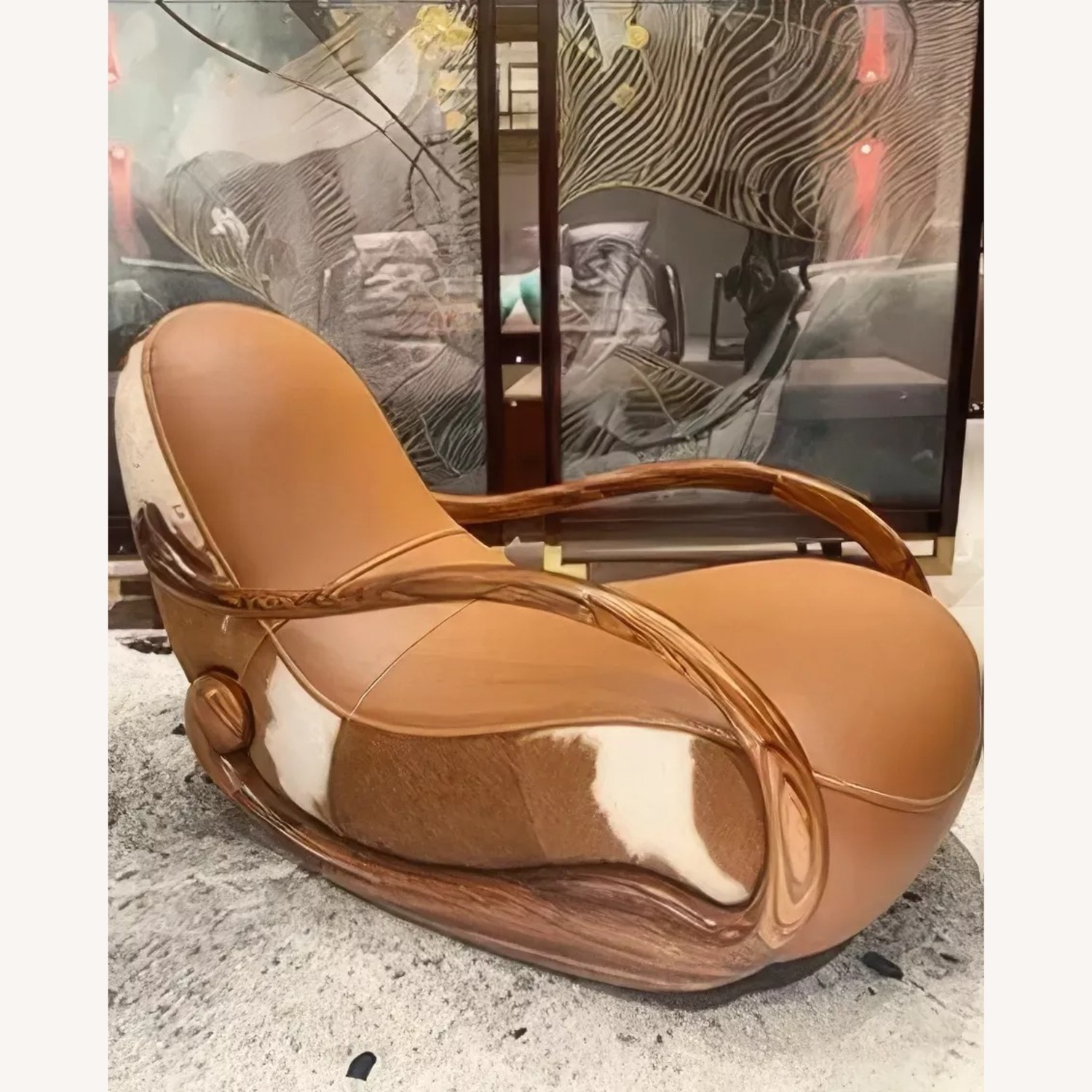 Elegant Ebony Genuine Leather Rocking Chair - image-1