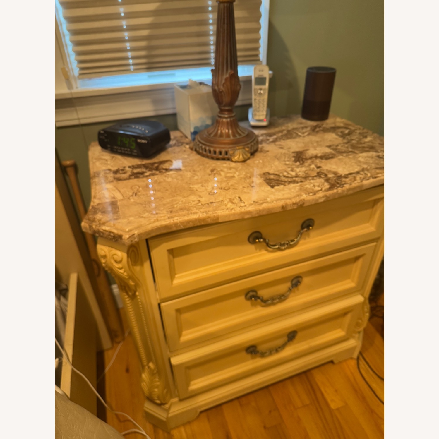 Pair of Thomasville Stone Top Nightstands - image-1