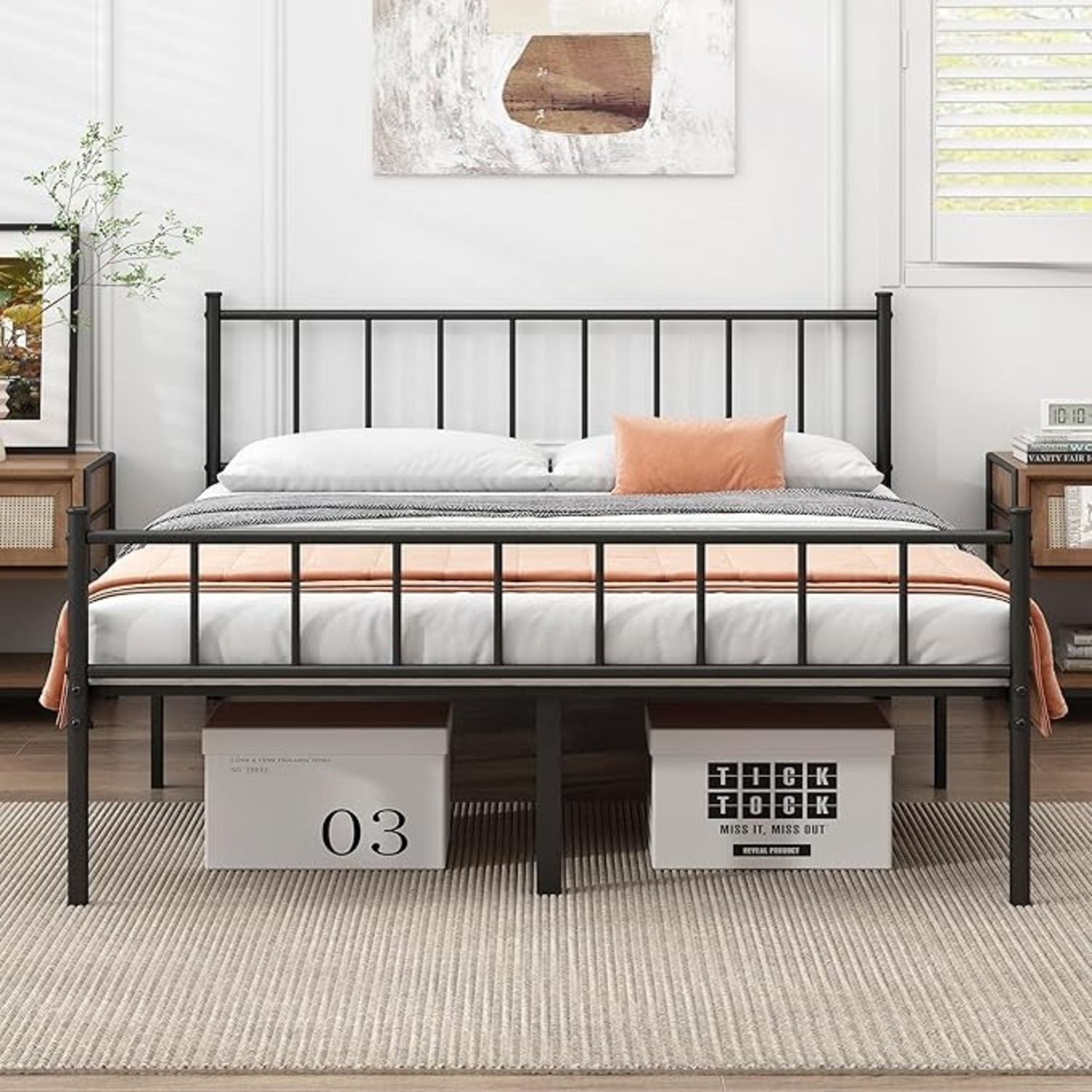 Queen Sized Bed + Black Metal Bed Frame - image-2