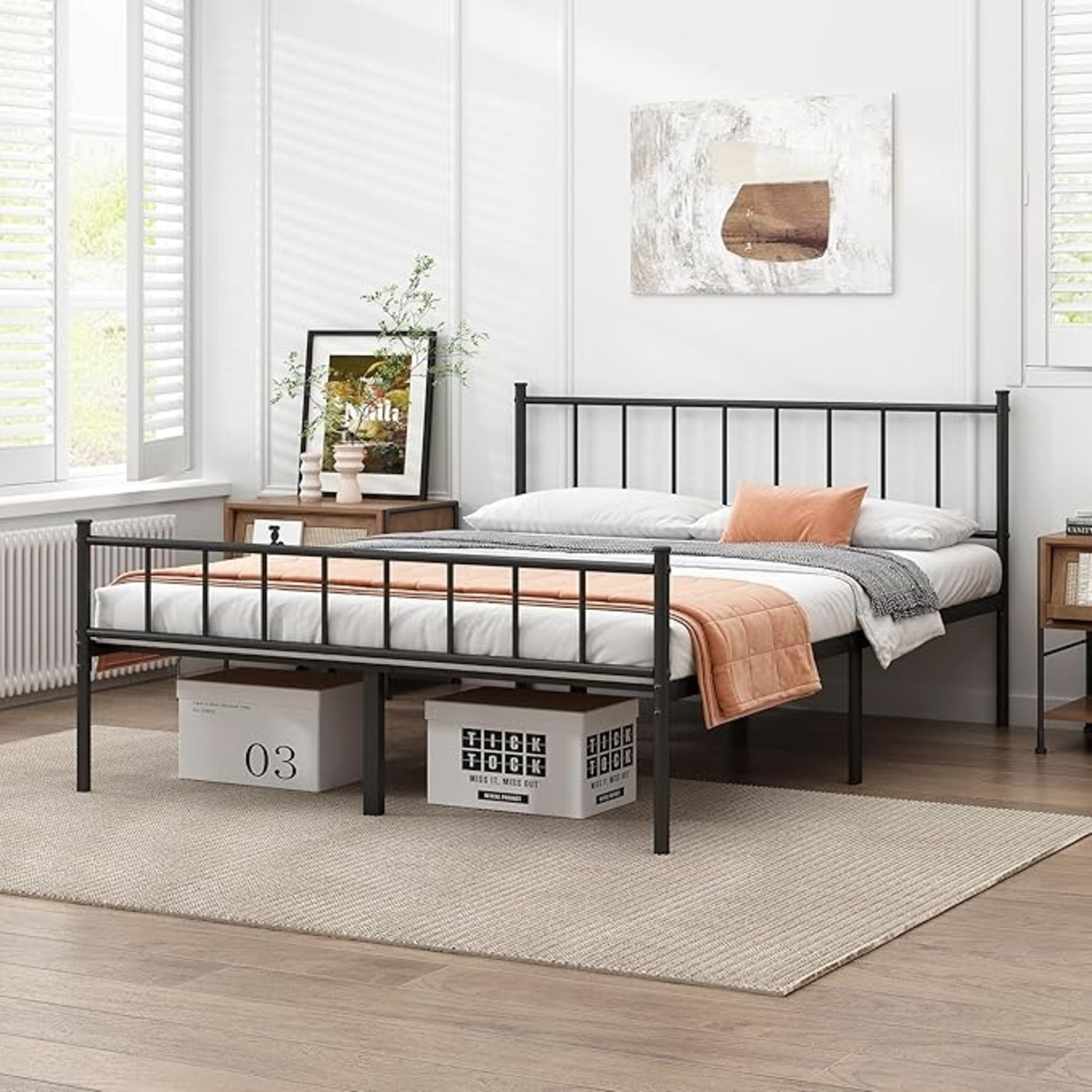 Queen Sized Bed + Black Metal Bed Frame - image-3