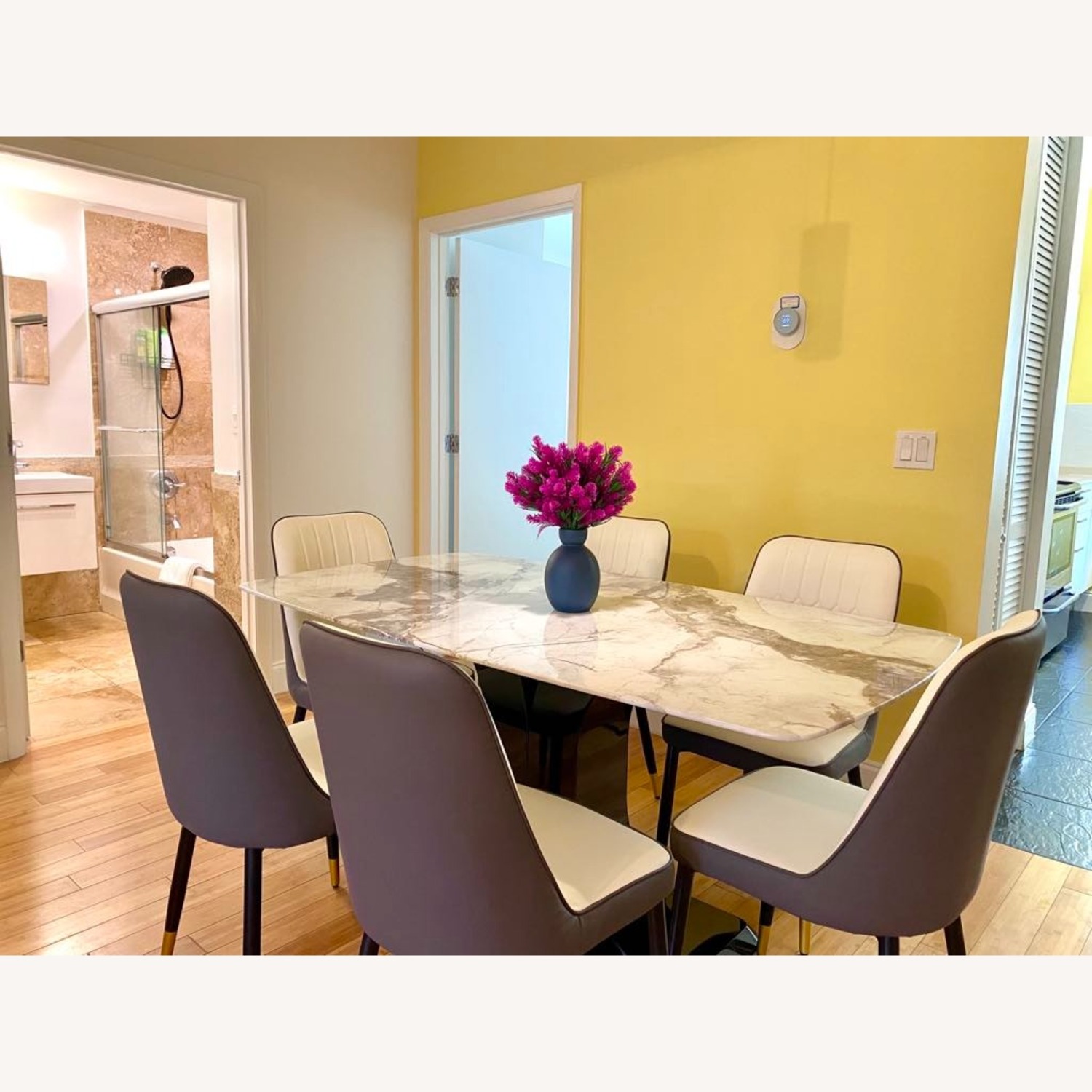 Amazon Dining Set Marble Top Table & 6 Dining Chairs - image-4