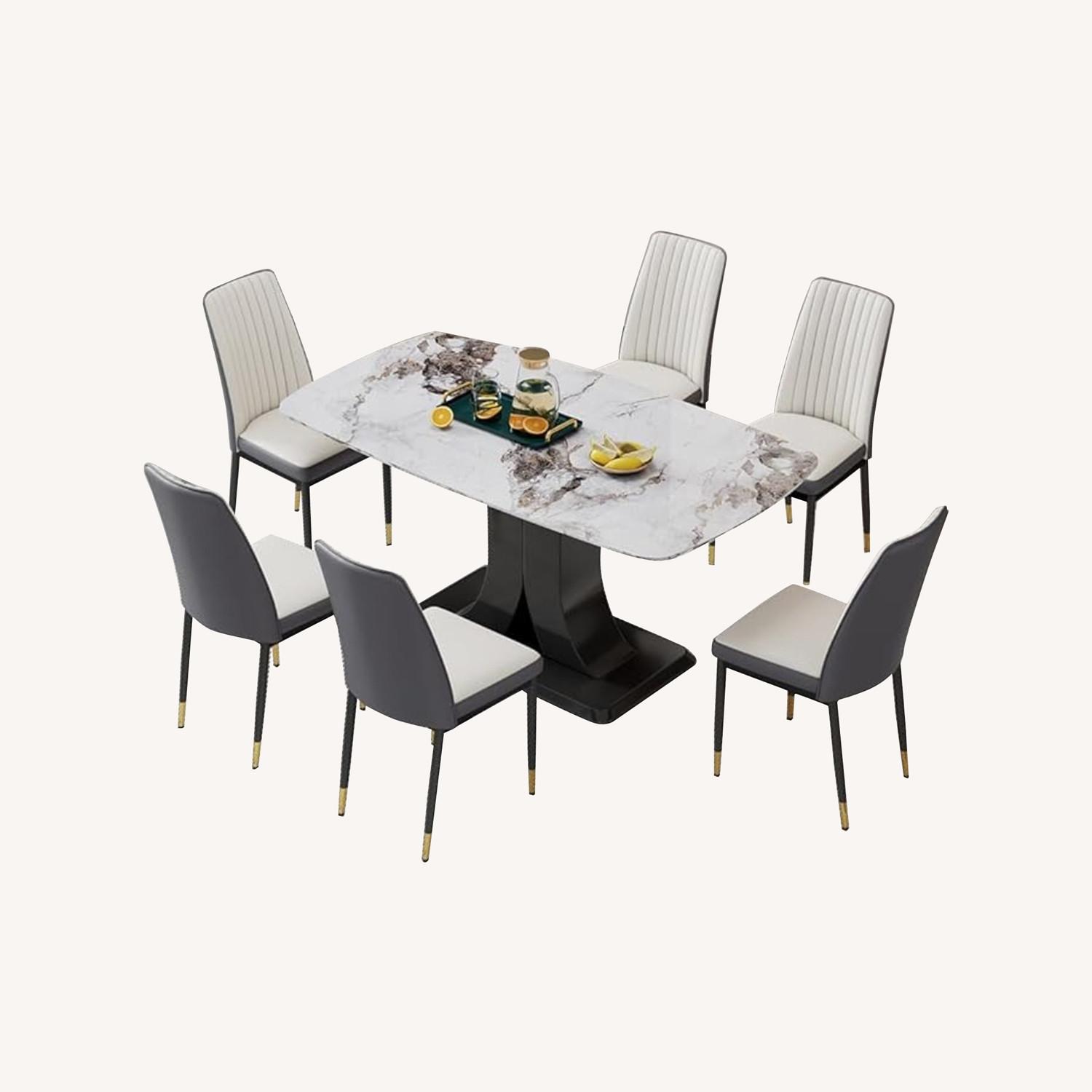 Amazon Dining Set Marble Top Table & 6 Dining Chairs - image-0
