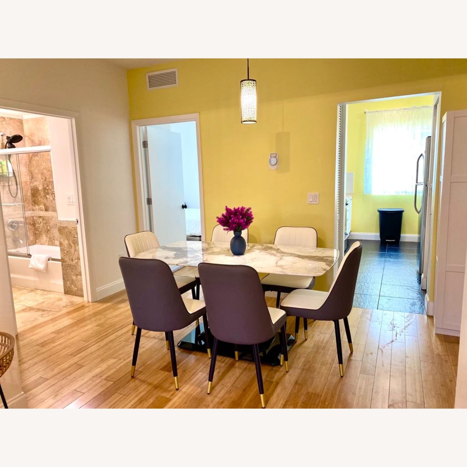 Amazon Dining Set Marble Top Table & 6 Dining Chairs - image-3