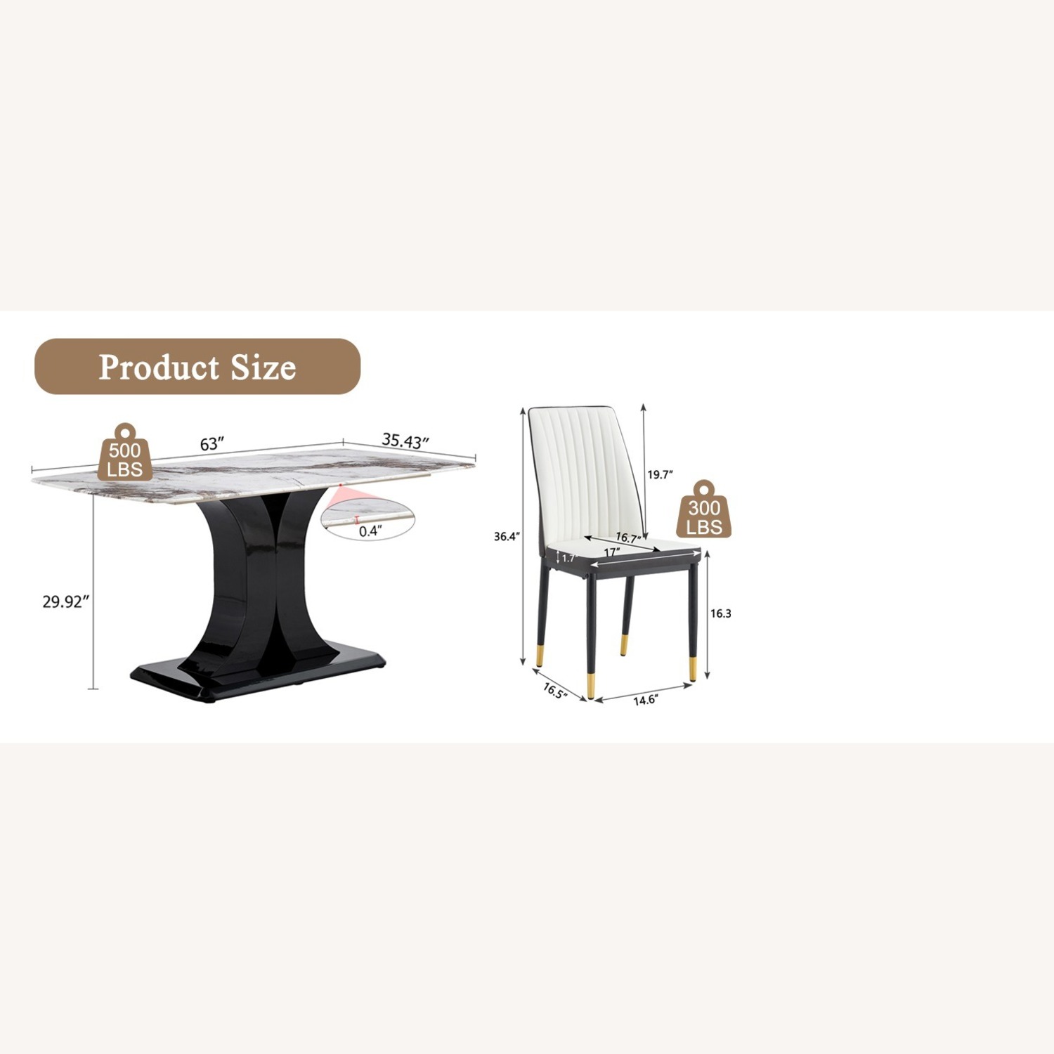 Amazon Dining Set Marble Top Table & 6 Dining Chairs - image-5