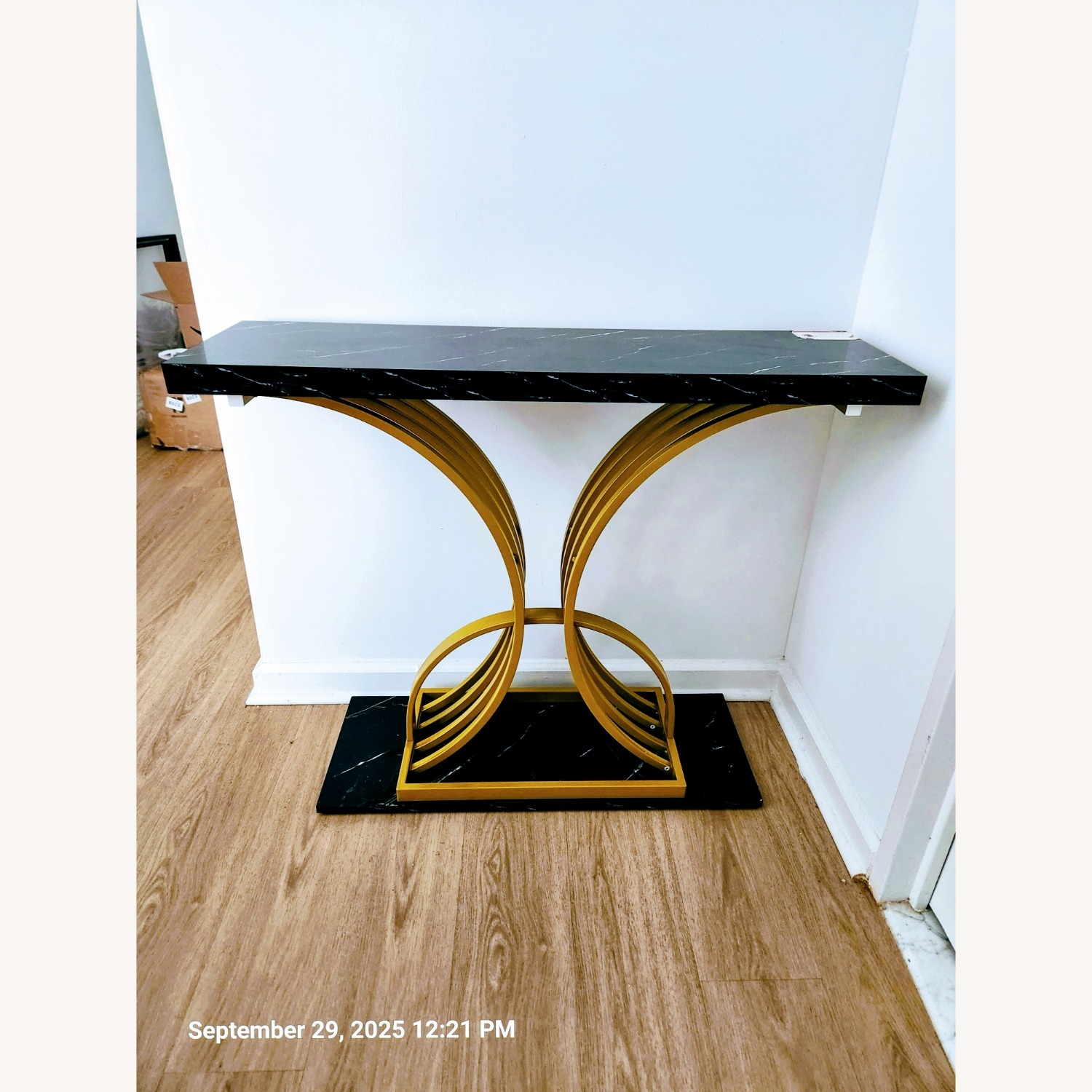 Black Faux Marble Sideboard/Gold Accents - image-1