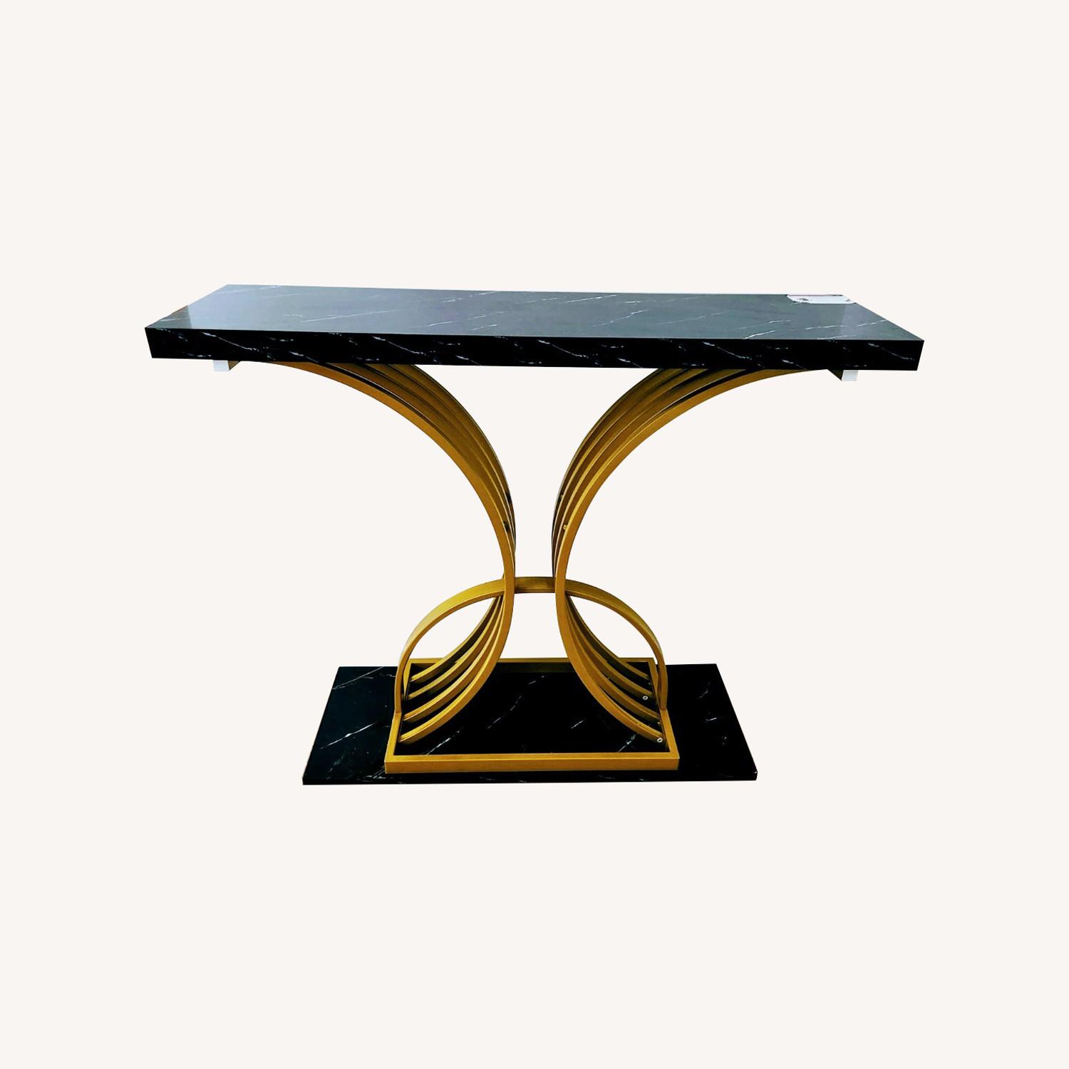Black Faux Marble Sideboard/Gold Accents - image-0