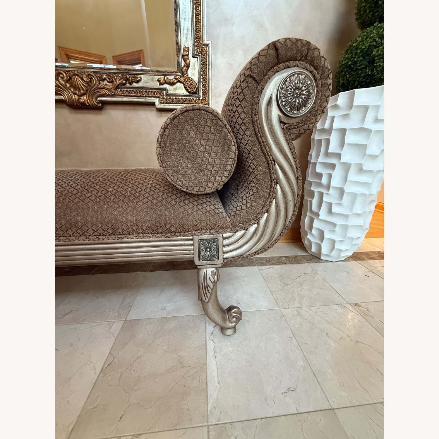 Horchow Dark Brown Fabric Bench - image-2