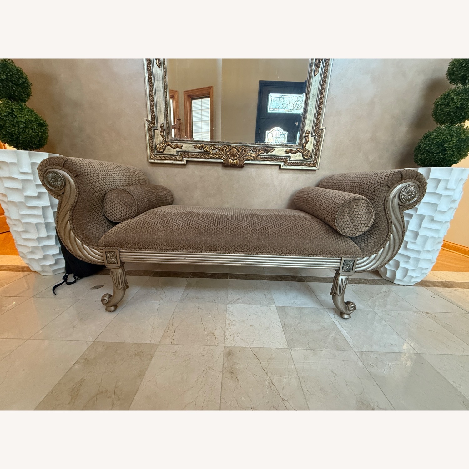 Horchow Dark Brown Fabric Bench - image-0