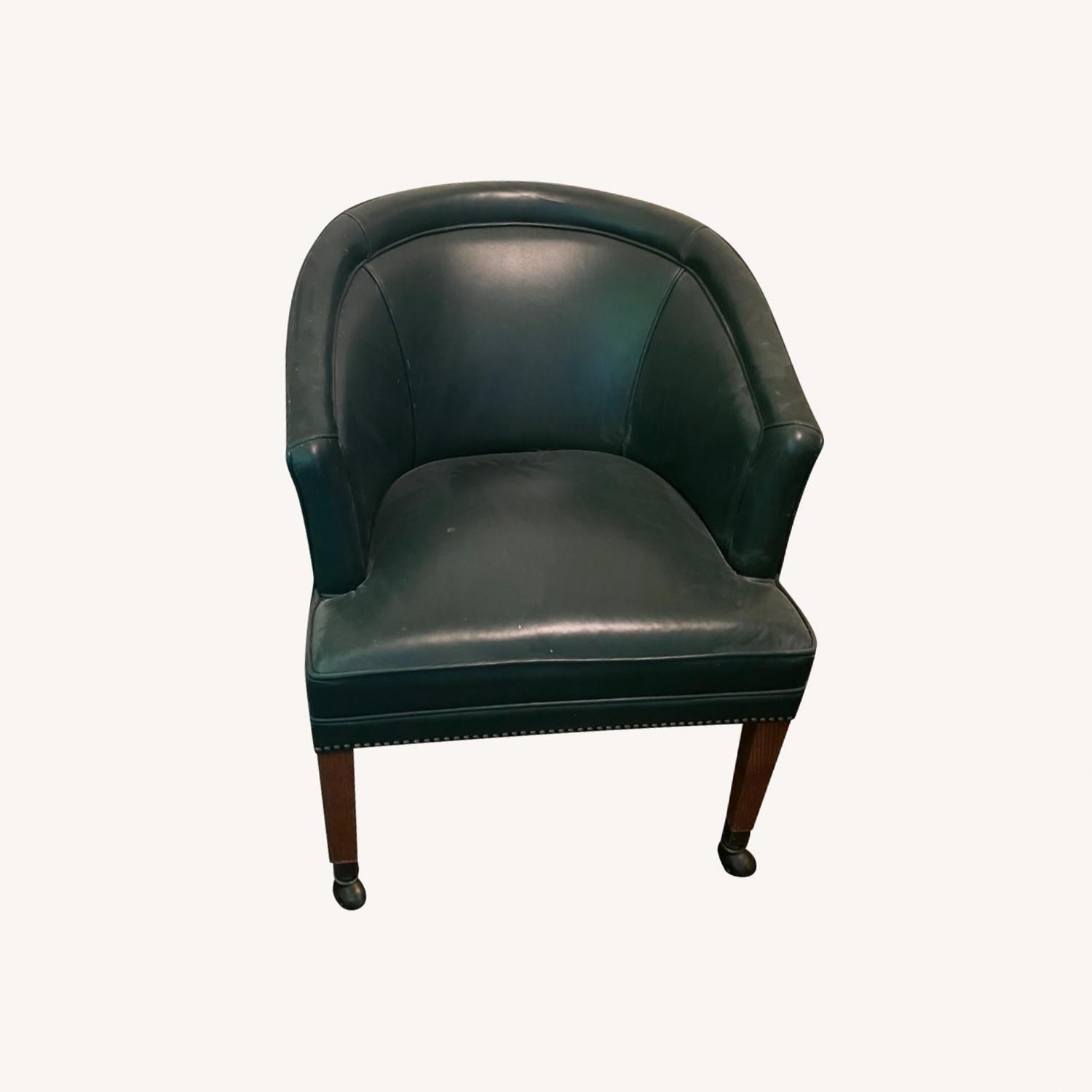 Vintage/Antique Green Leather Armchair - image-0