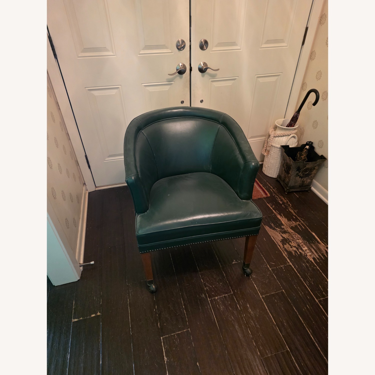 Vintage/Antique Green Leather Armchair - image-3