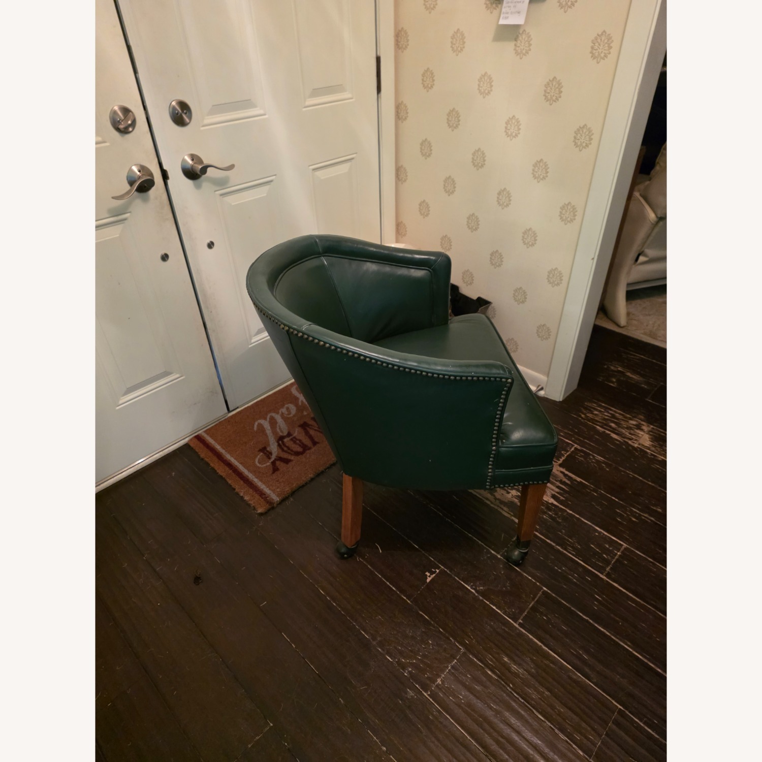 Vintage/Antique Green Leather Armchair - image-1
