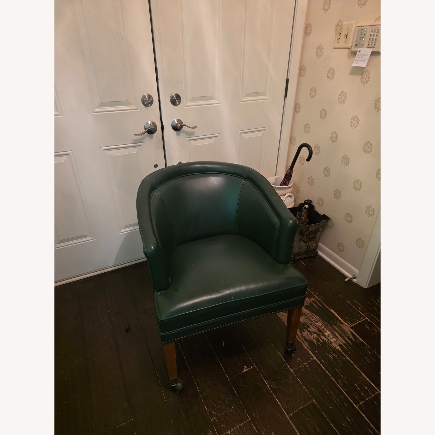 Vintage/Antique Green Leather Armchair - image-2