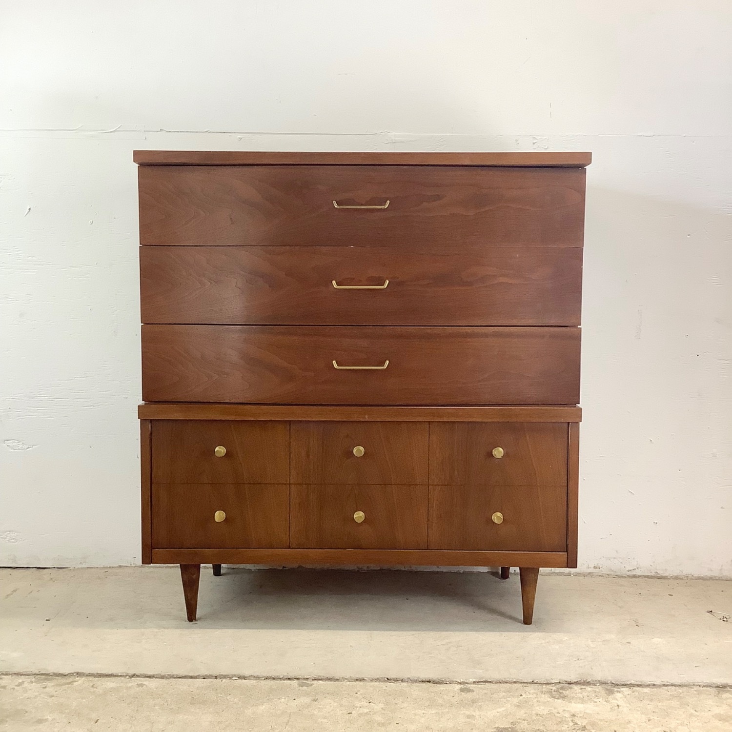 Mid-Century Walnut Highboy Dresser by Bassett - image-0