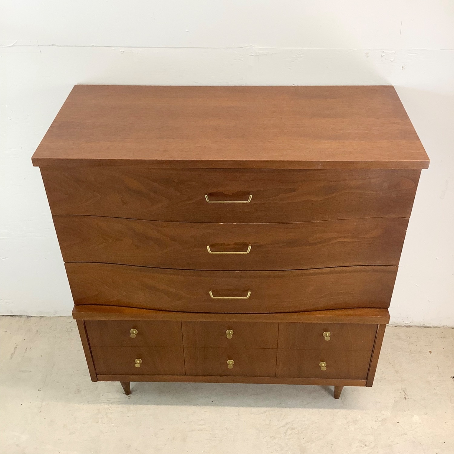 Mid-Century Walnut Highboy Dresser by Bassett - image-1