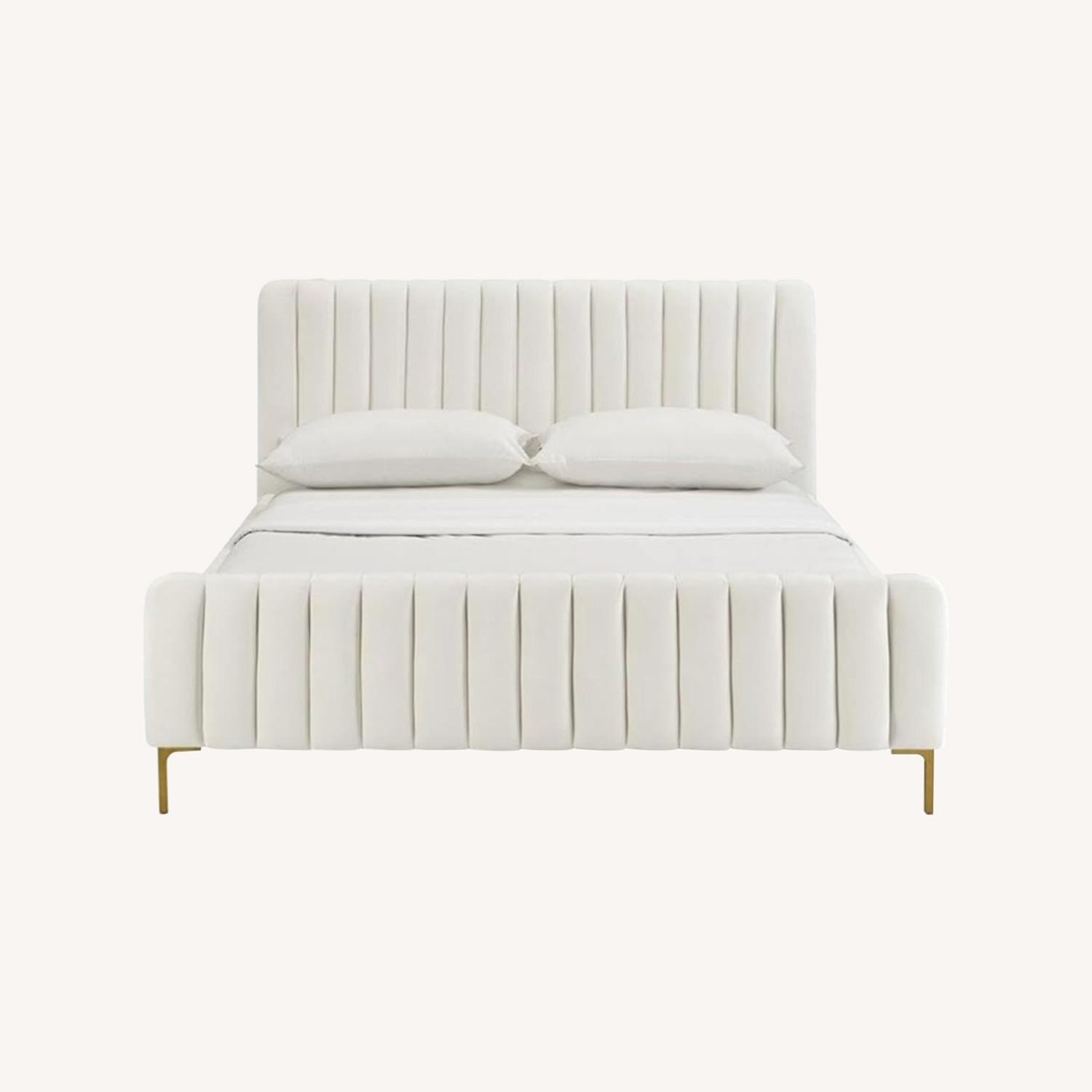 Urban Outfitters White Velvet Queen Bed - image-0
