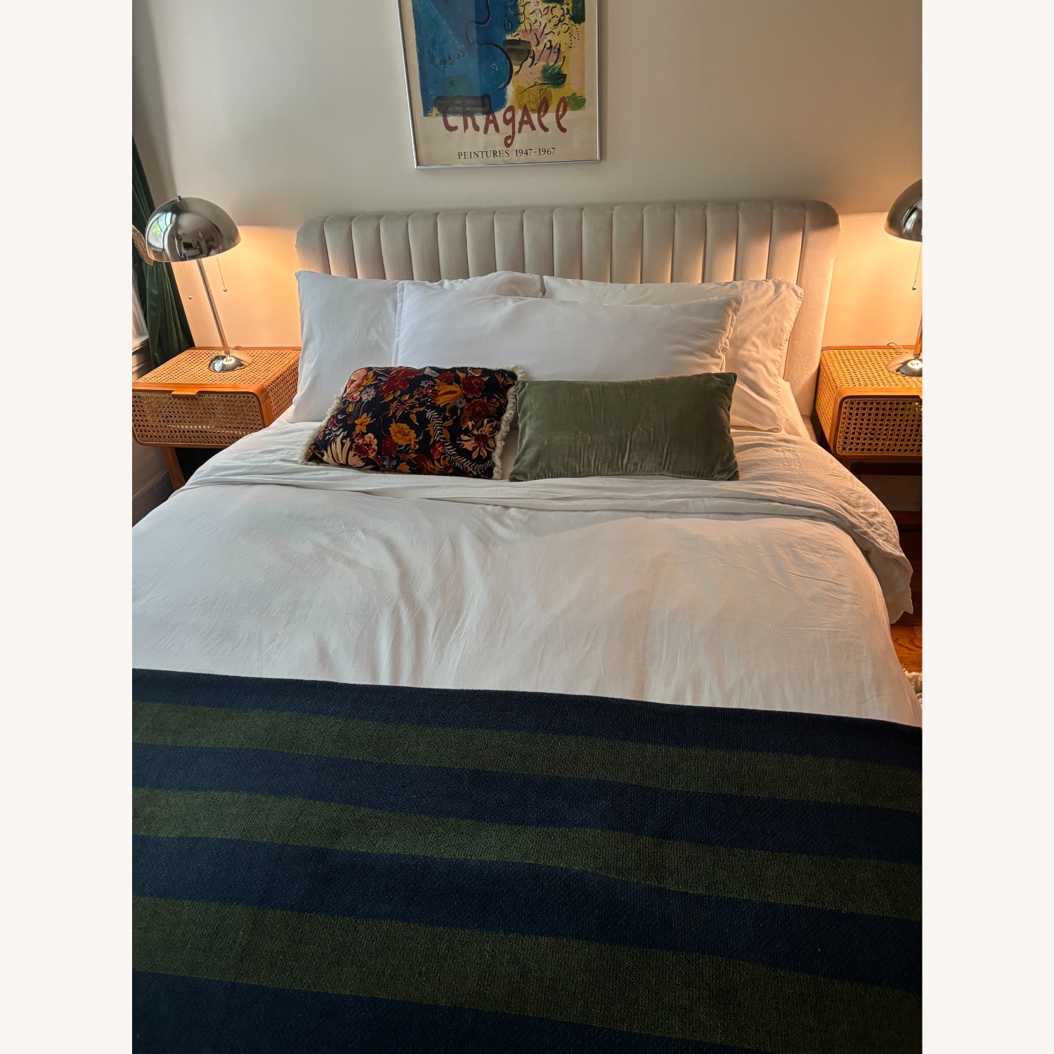 Urban Outfitters White Velvet Queen Bed - image-3