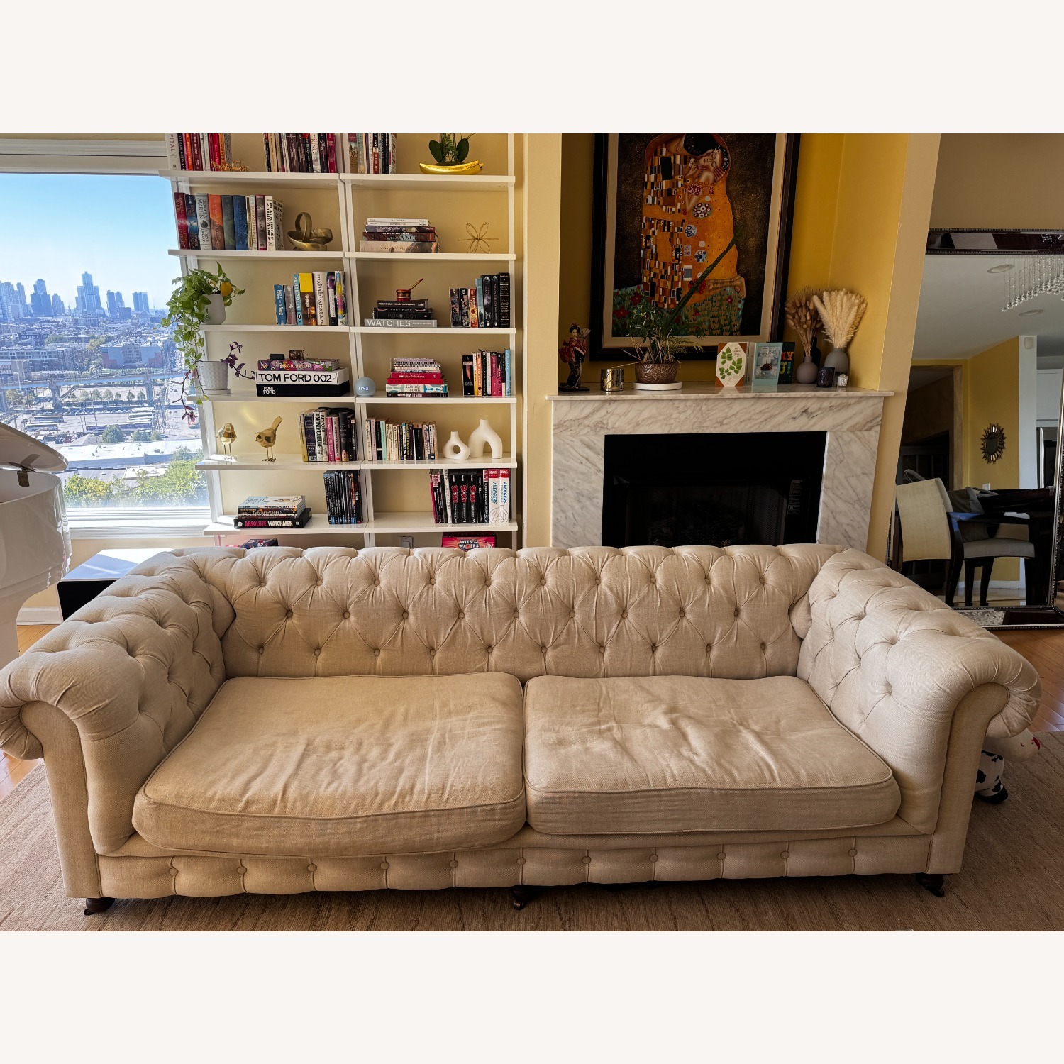 Restoration Hardware Natural Linen 3+ Seater Sofa - image-1