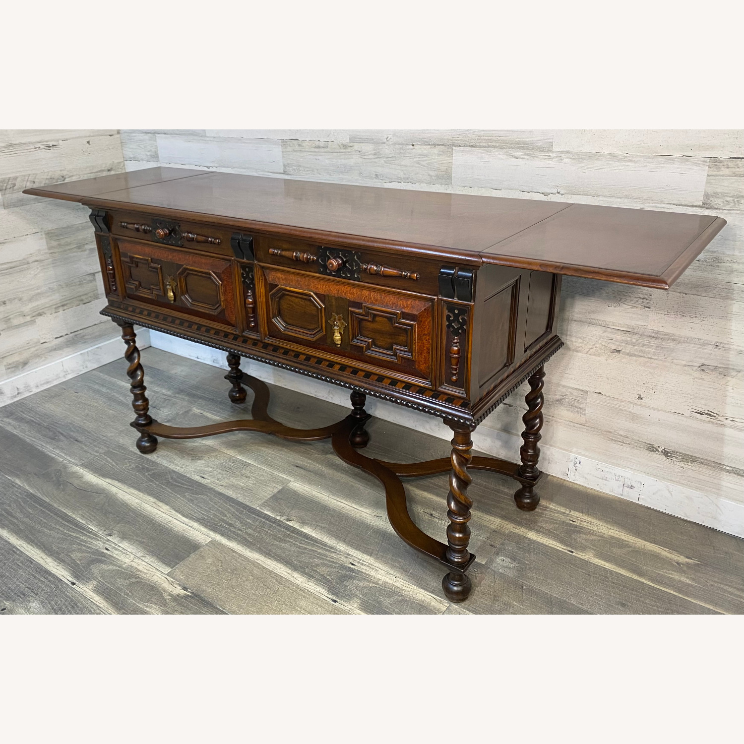 W&J Sloane Antique Jacobean Walnut Burl Buffet - image-6