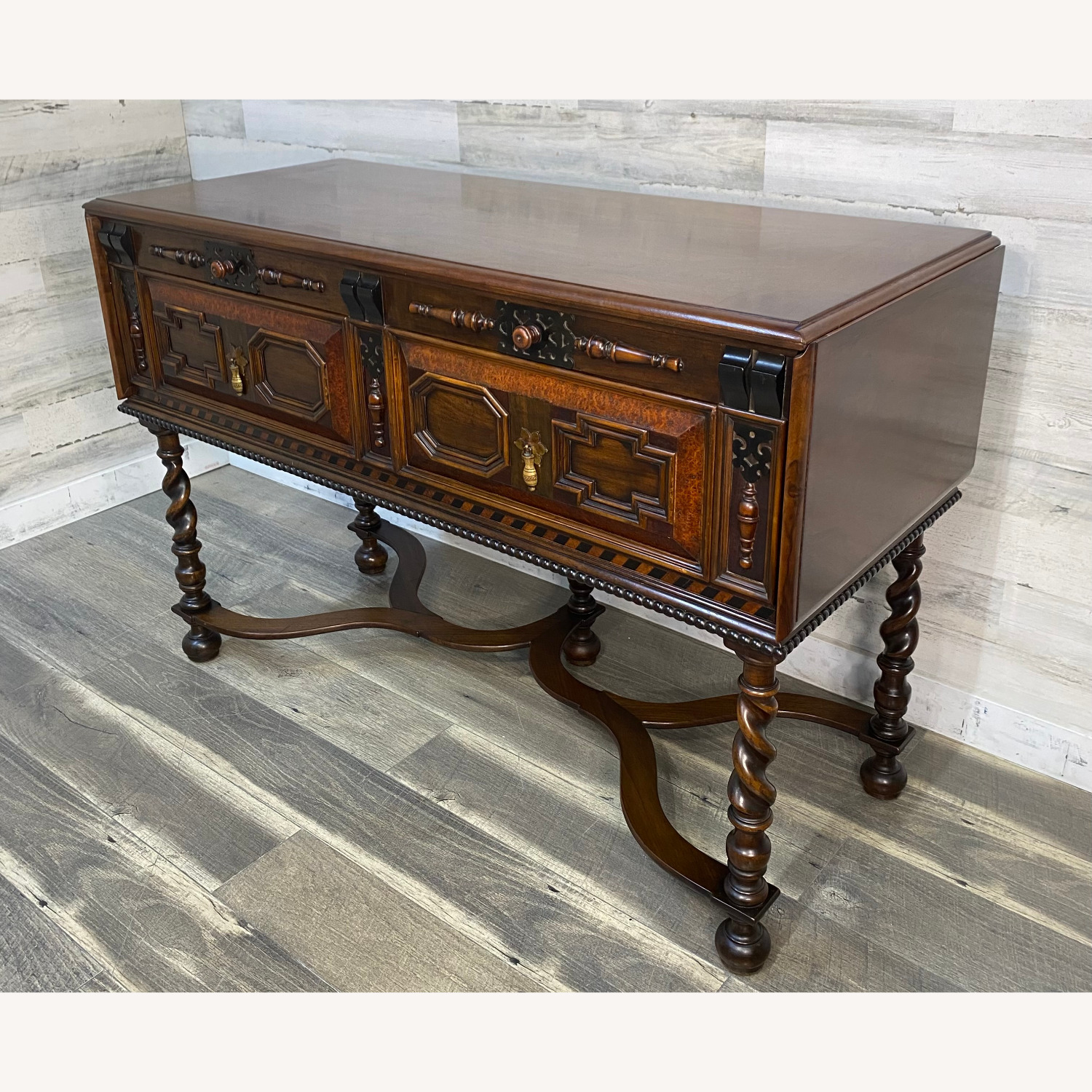 W&J Sloane Antique Jacobean Walnut Burl Buffet - image-3