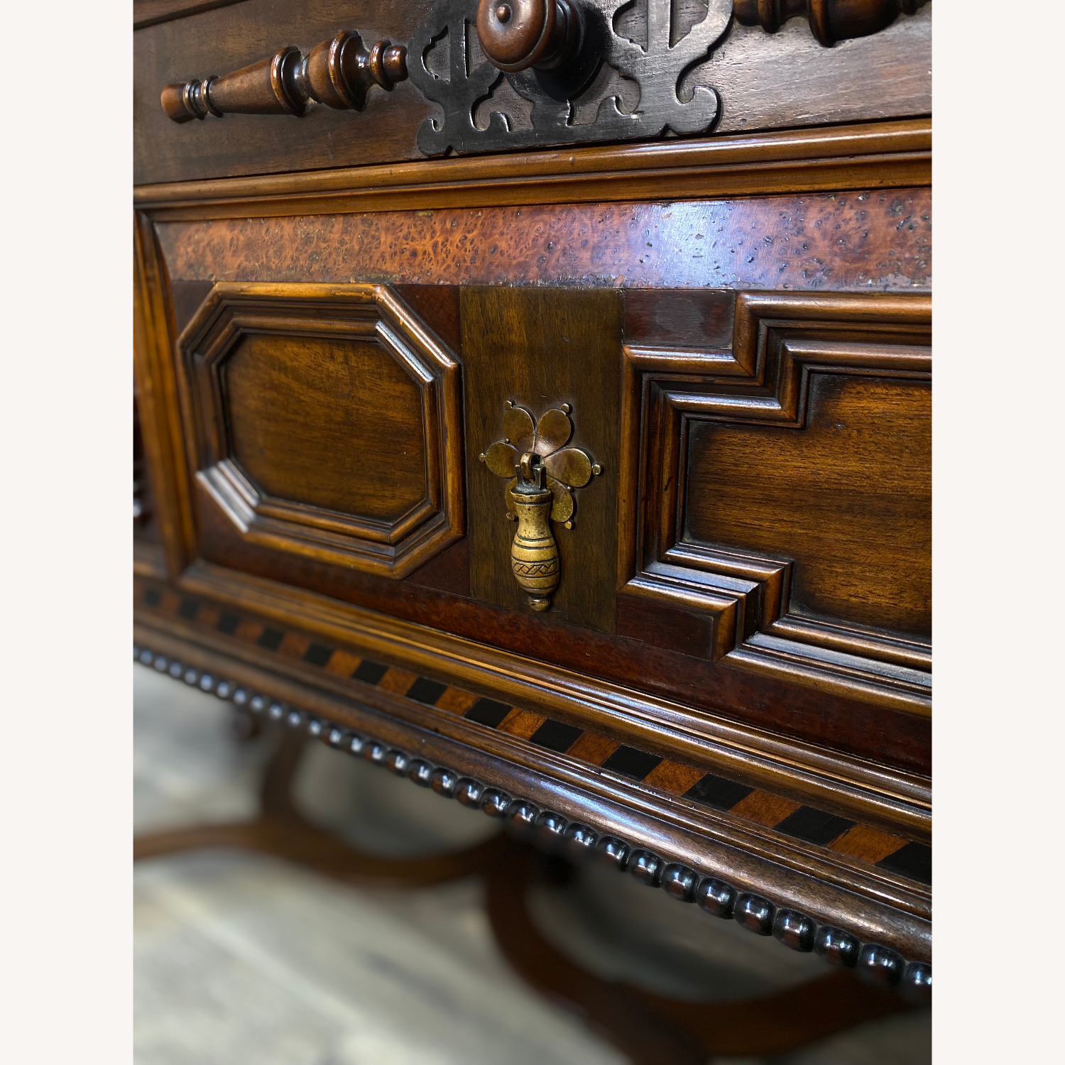 W&J Sloane Antique Jacobean Walnut Burl Buffet - image-15