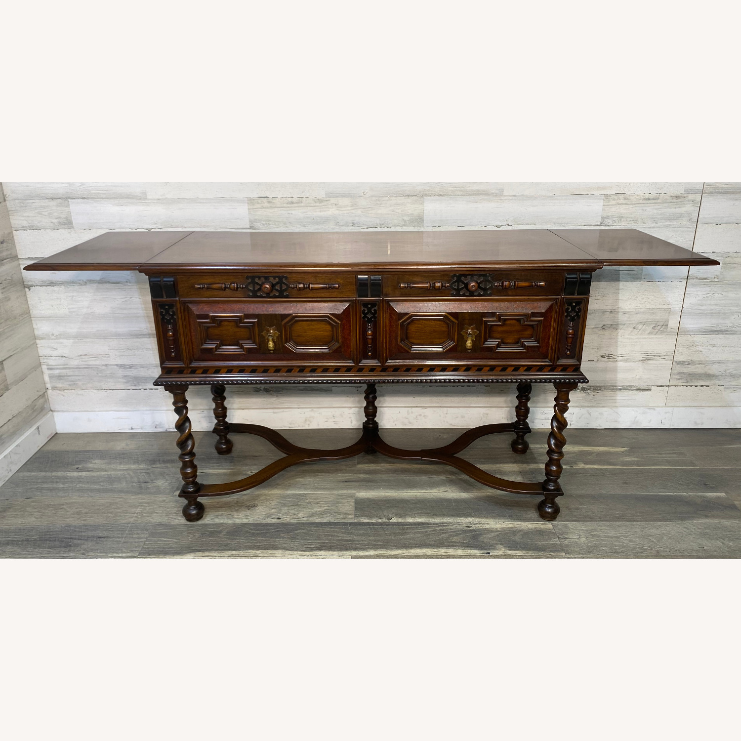 W&J Sloane Antique Jacobean Walnut Burl Buffet - image-11