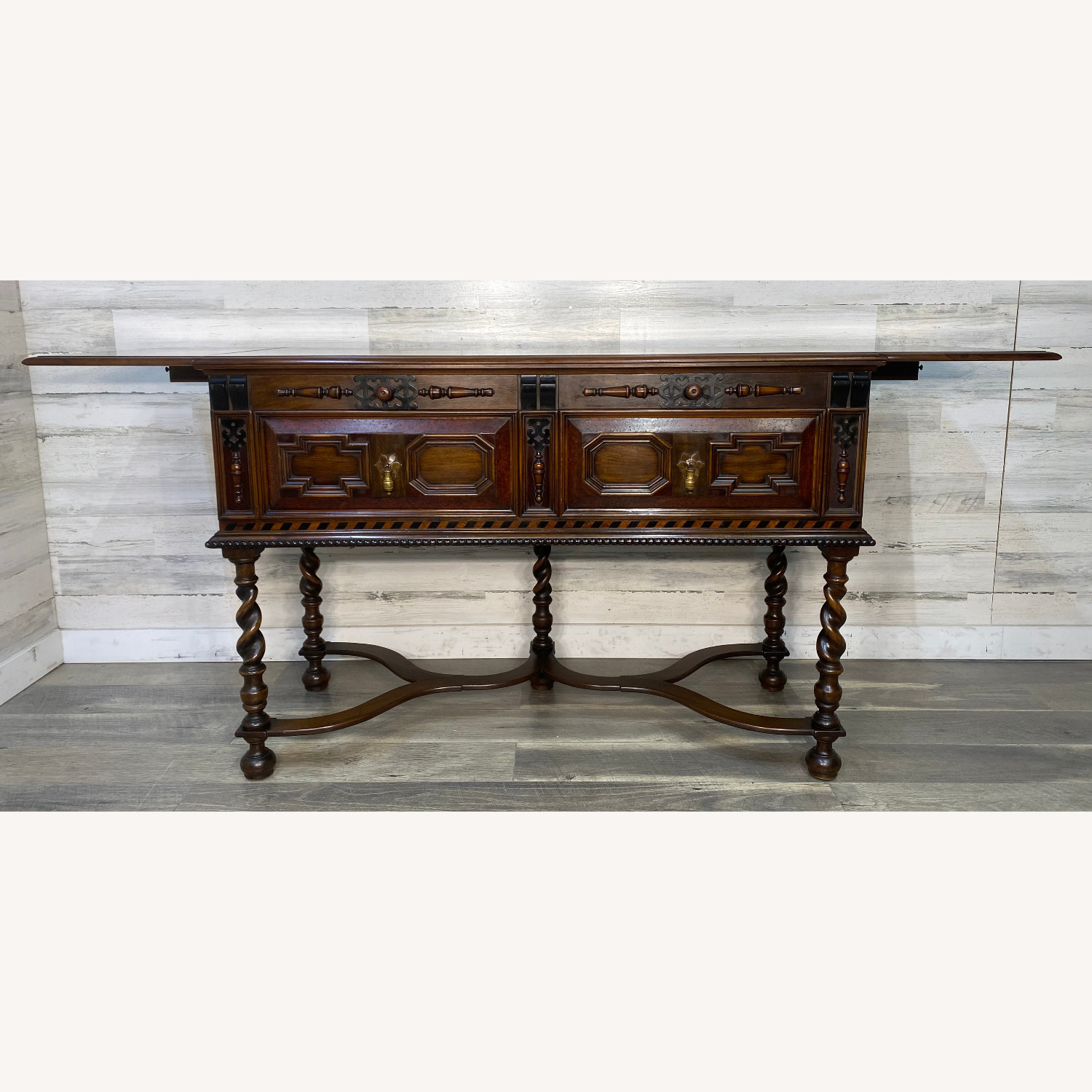 W&J Sloane Antique Jacobean Walnut Burl Buffet - image-13
