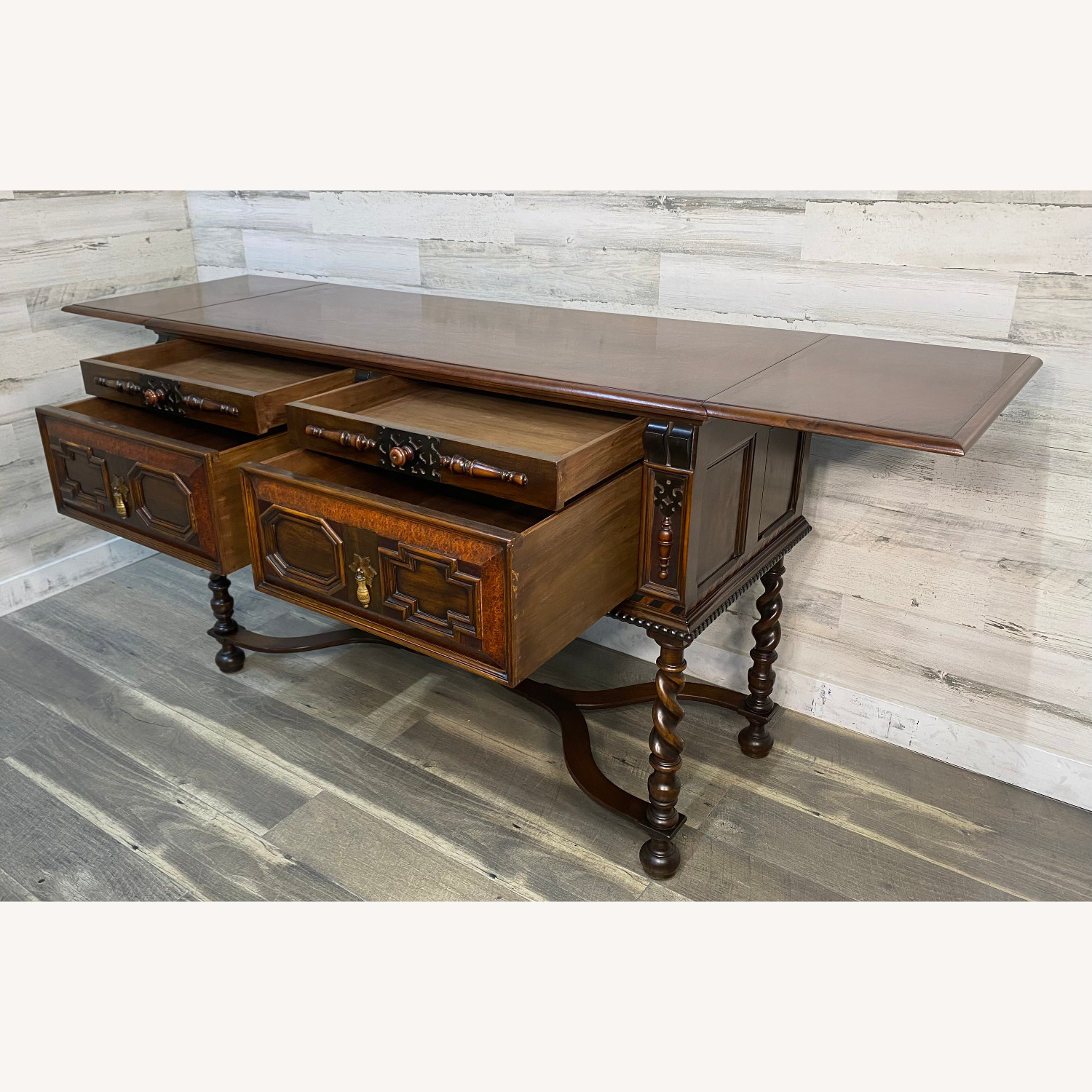 W&J Sloane Antique Jacobean Walnut Burl Buffet - image-8