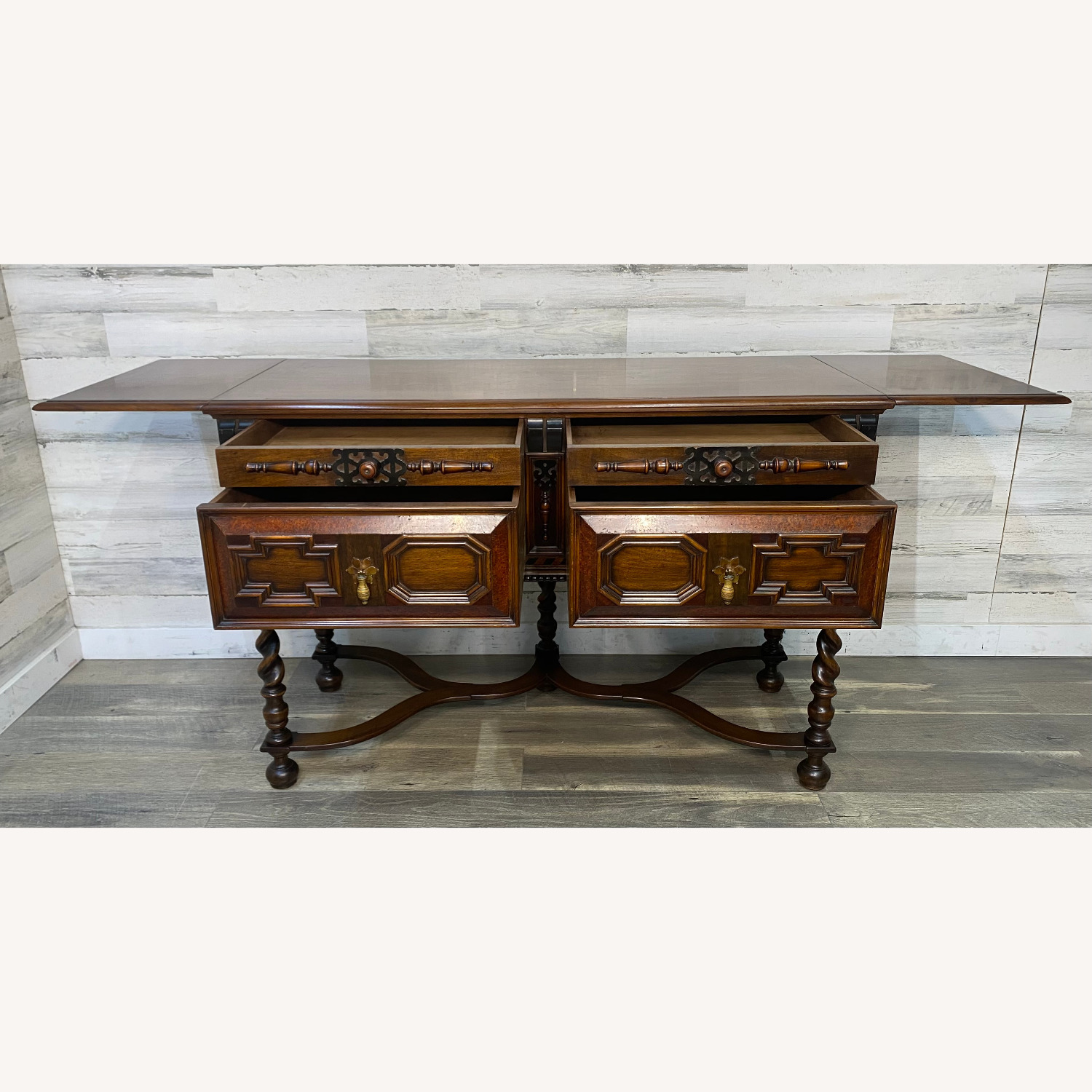 W&J Sloane Antique Jacobean Walnut Burl Buffet - image-9
