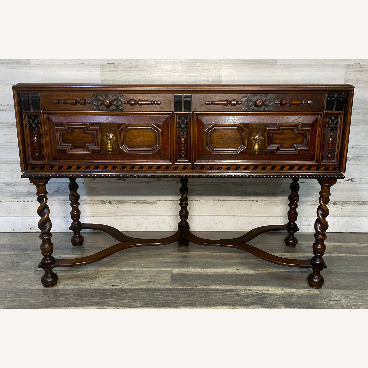 W&J Sloane Antique Jacobean Walnut Burl Buffet - image-1
