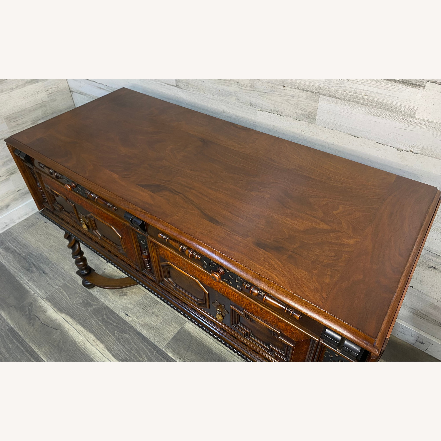 W&J Sloane Antique Jacobean Walnut Burl Buffet - image-2