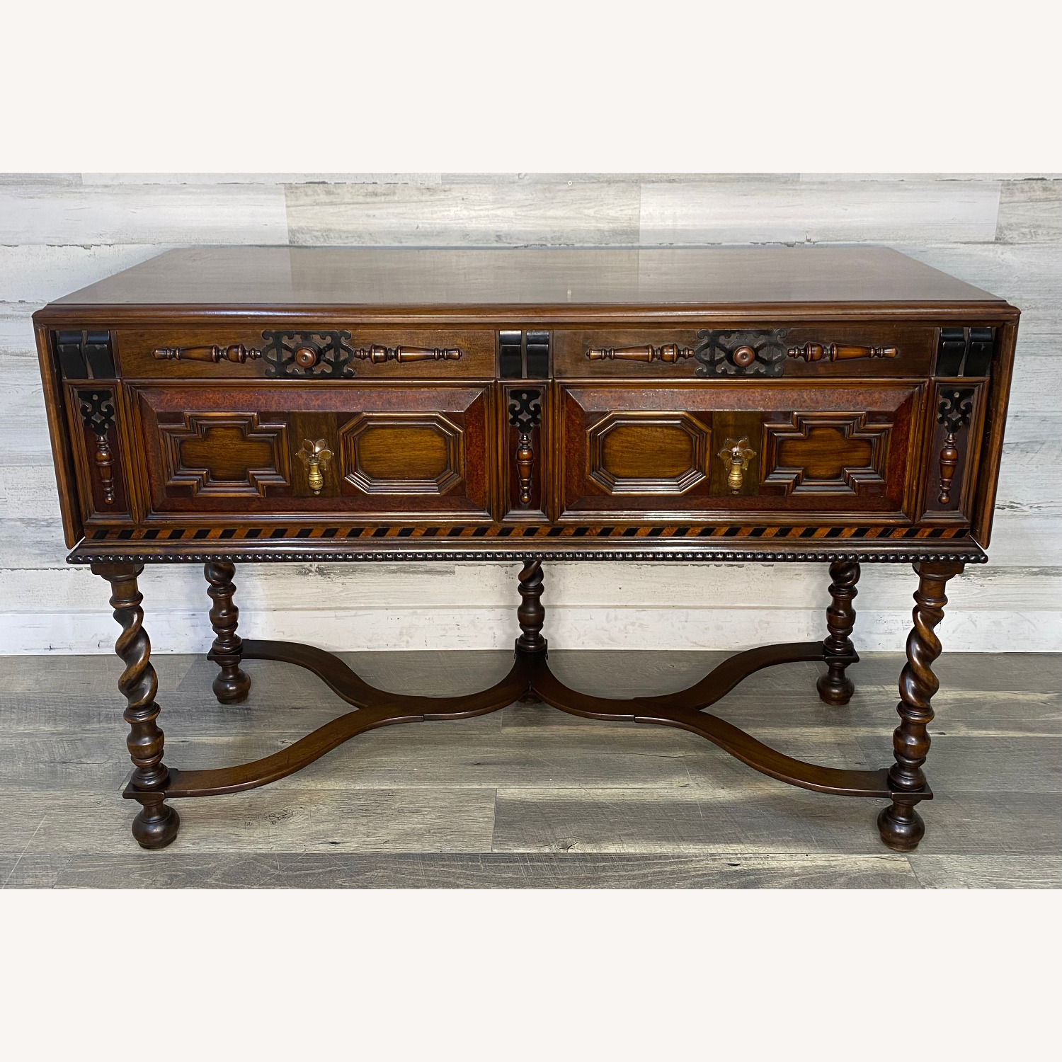 W&J Sloane Antique Jacobean Walnut Burl Buffet - image-14