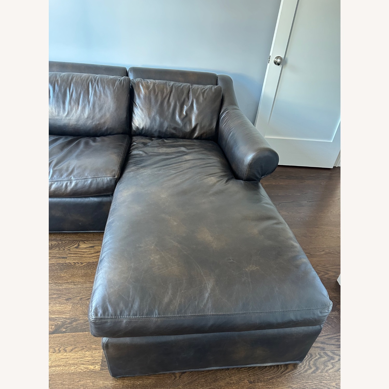 Restoration Hardware Original Belgian Leather Classic Slope Arm Right-Arm Sofa-Chaise Sectional - image-4