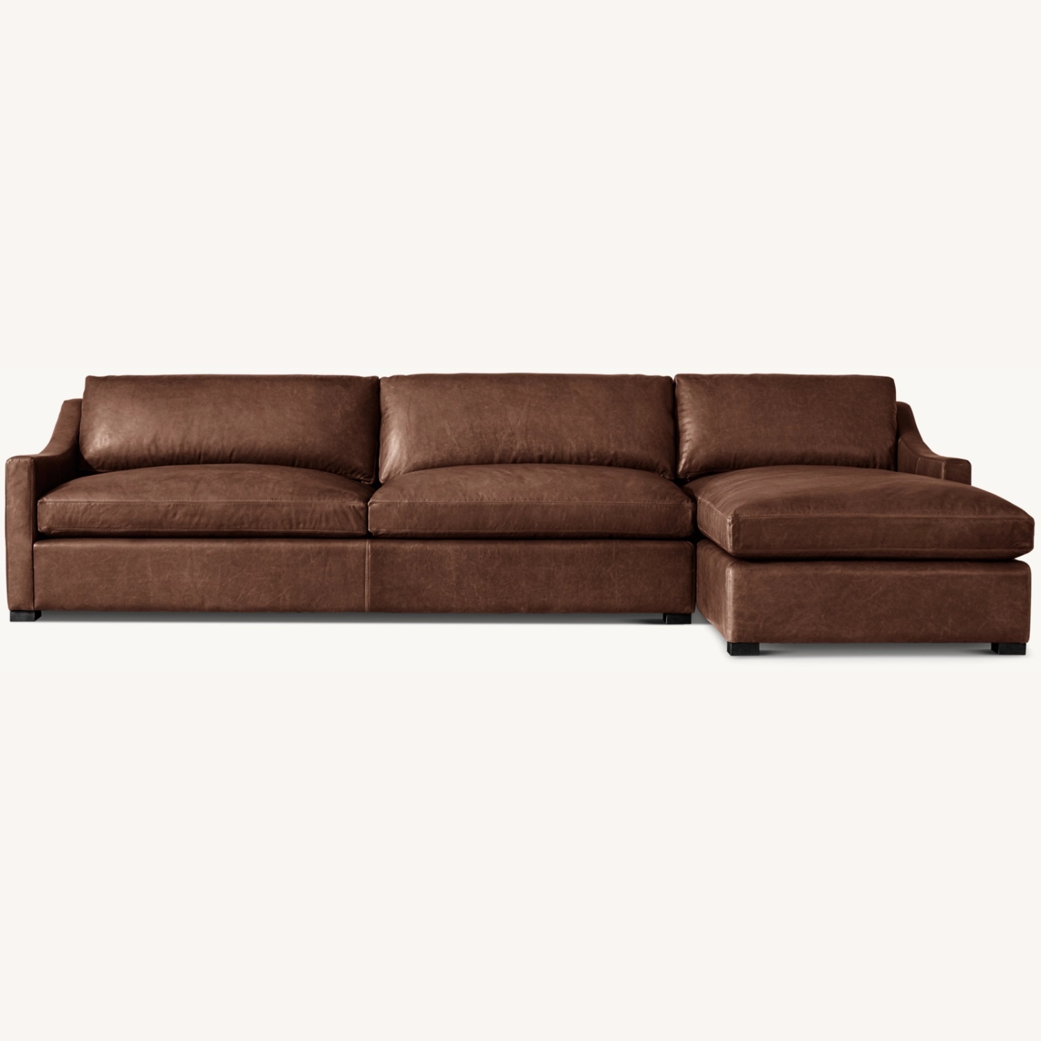 Restoration Hardware Original Belgian Leather Classic Slope Arm Right-Arm Sofa-Chaise Sectional - image-0